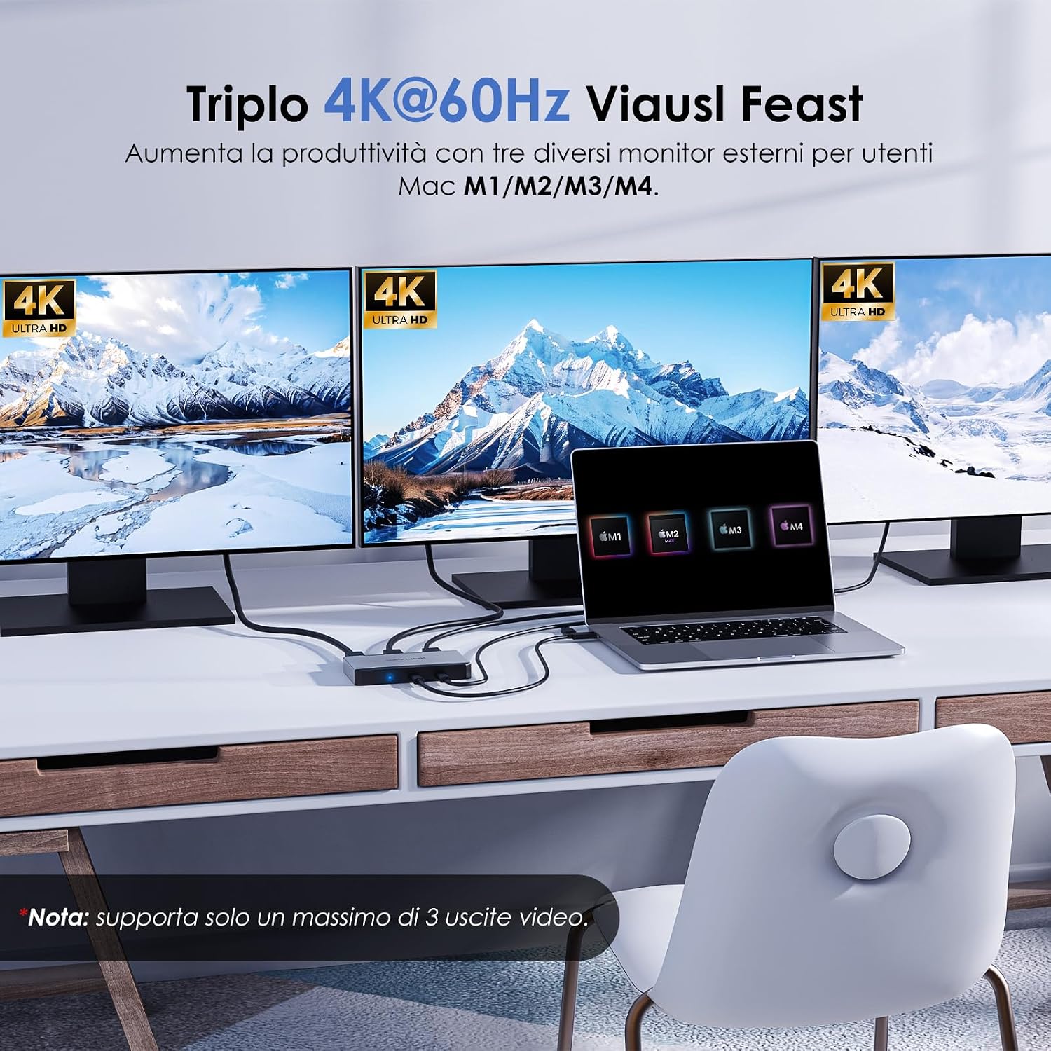 Thumbnail 1 de WAVLINK Docking station per 3 monitor 4K su macOS (M1/M2/M3/M4) con 3 HDMI e 2 DP, USB-C/USB-A e PD 100W
