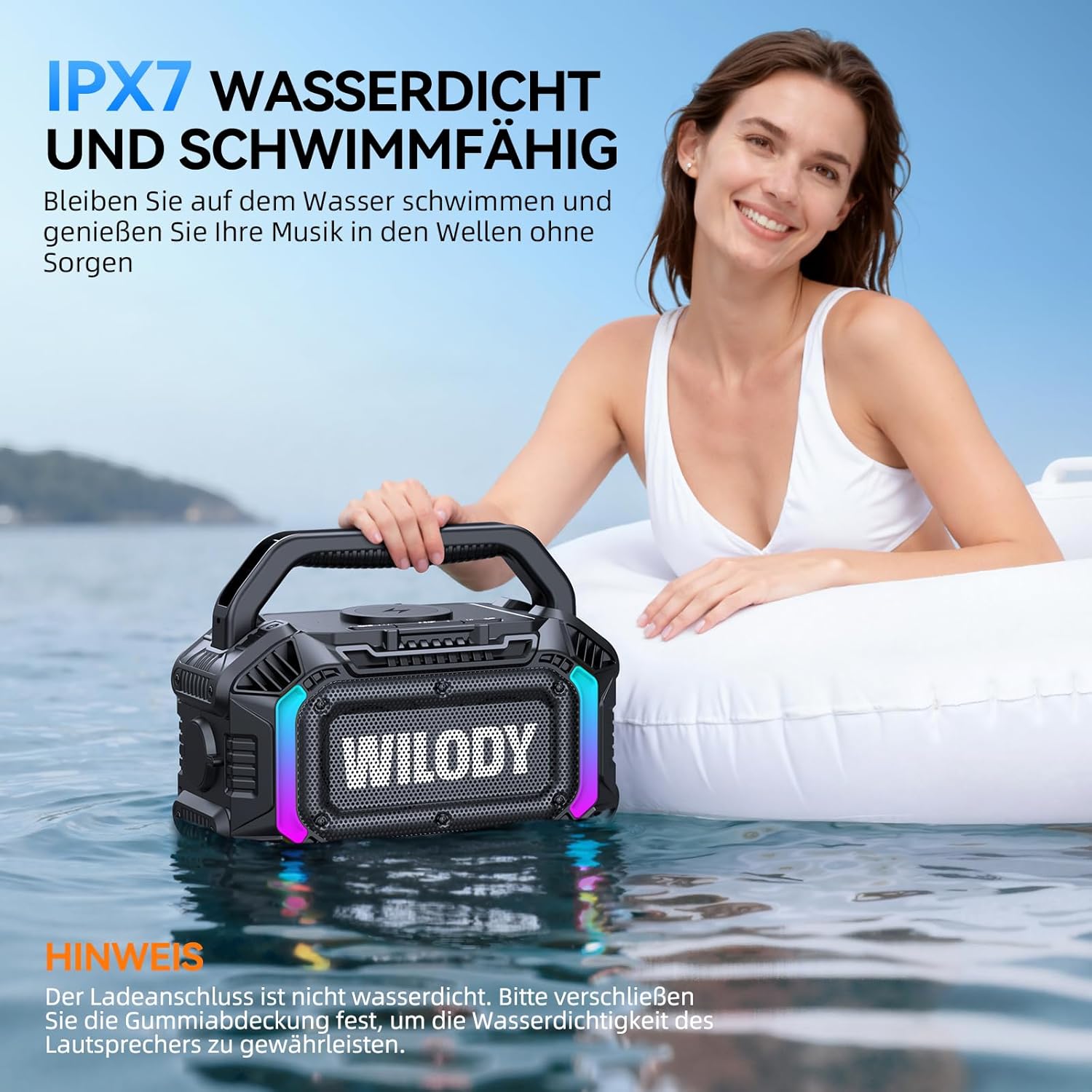 Thumbnail 2 de Wilody 100W tragbarer Bluetooth-Lautsprecher (BT 5.3, TWS, IPX7) mit RGB-Licht & 20h Akku – L-Schwarz