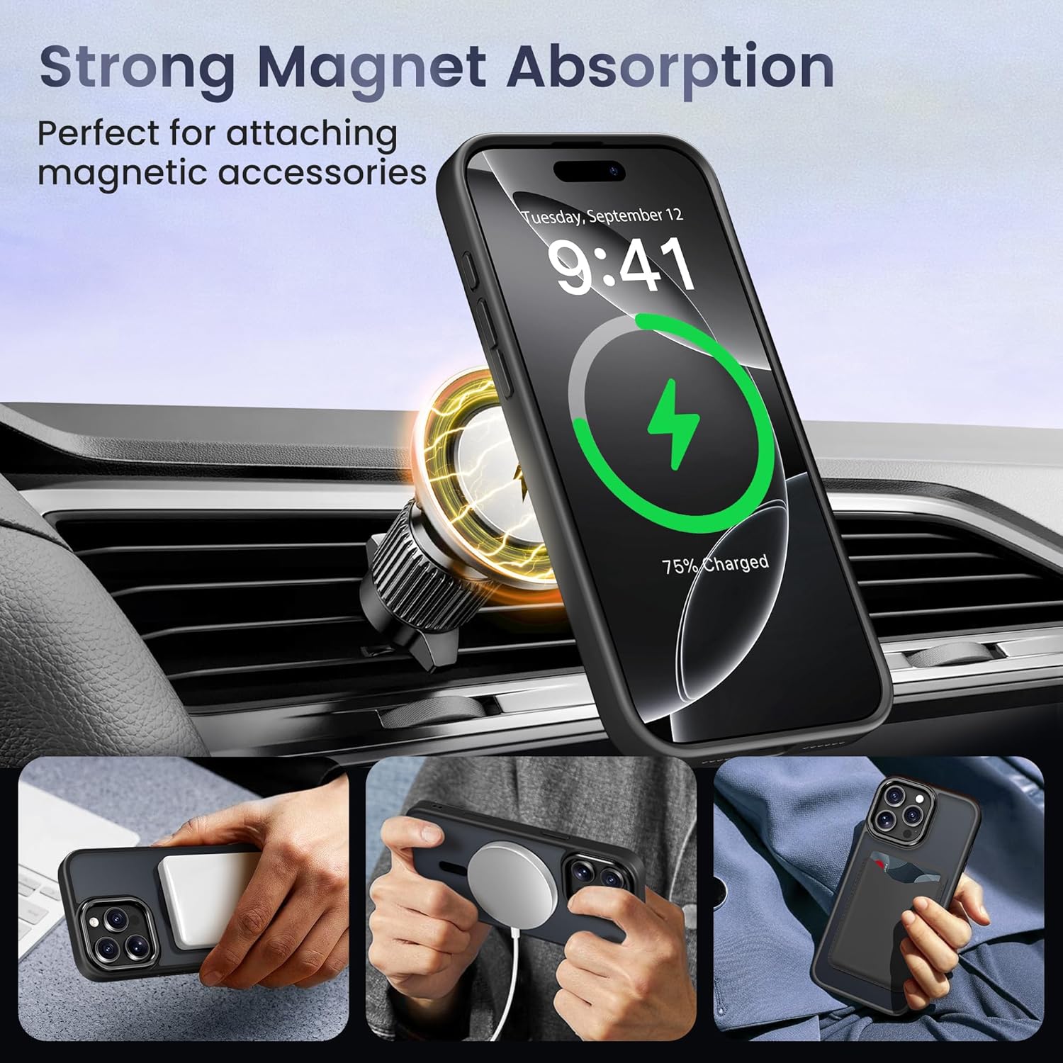 Thumbnail 1 de GolbinBox for iPhone 16 Pro Case (Black/Clear) with MagSafe, Built-in Invisible Stand, Military-Grade Drop Protection