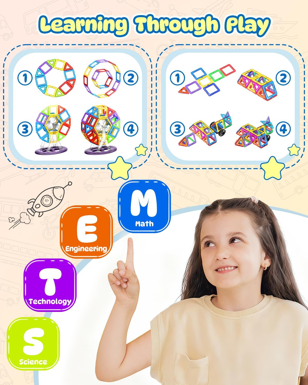 Thumbnail 6 de Theefun 100 pezzi costruzioni magnetiche 3D in ABS, STEM Montessori per bambini 3–8 anni