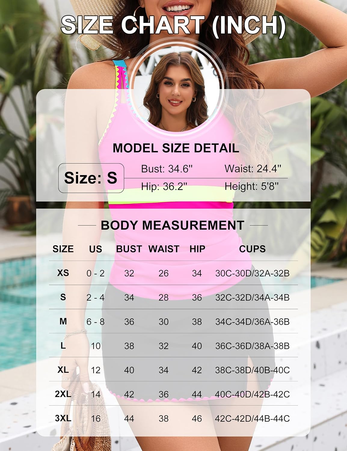 Detalle de BMJL Women's Tankini Swimsuits with Tummy Control – Color Block 2-Piece Swim Skirt (2026)