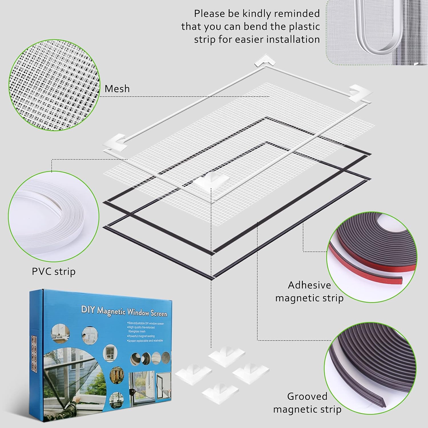 Thumbnail 4 de Magnetic Window Screen with Fibreglass Mesh (White frame, white net) – Uta uHom fly screen kit, up to 120 x 130cm