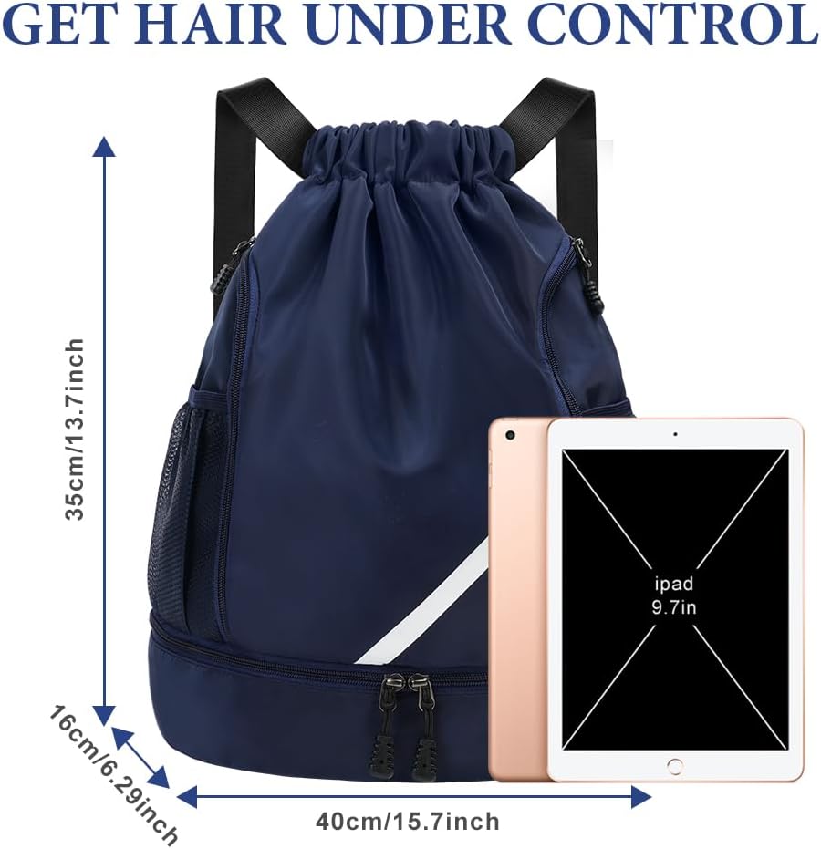 Detalle de flintronic Mode Sport Rucksack/Turnbeutel mit Kordelzug – wasserdichte Sporttasche mit Schuhfach, Netztaschen