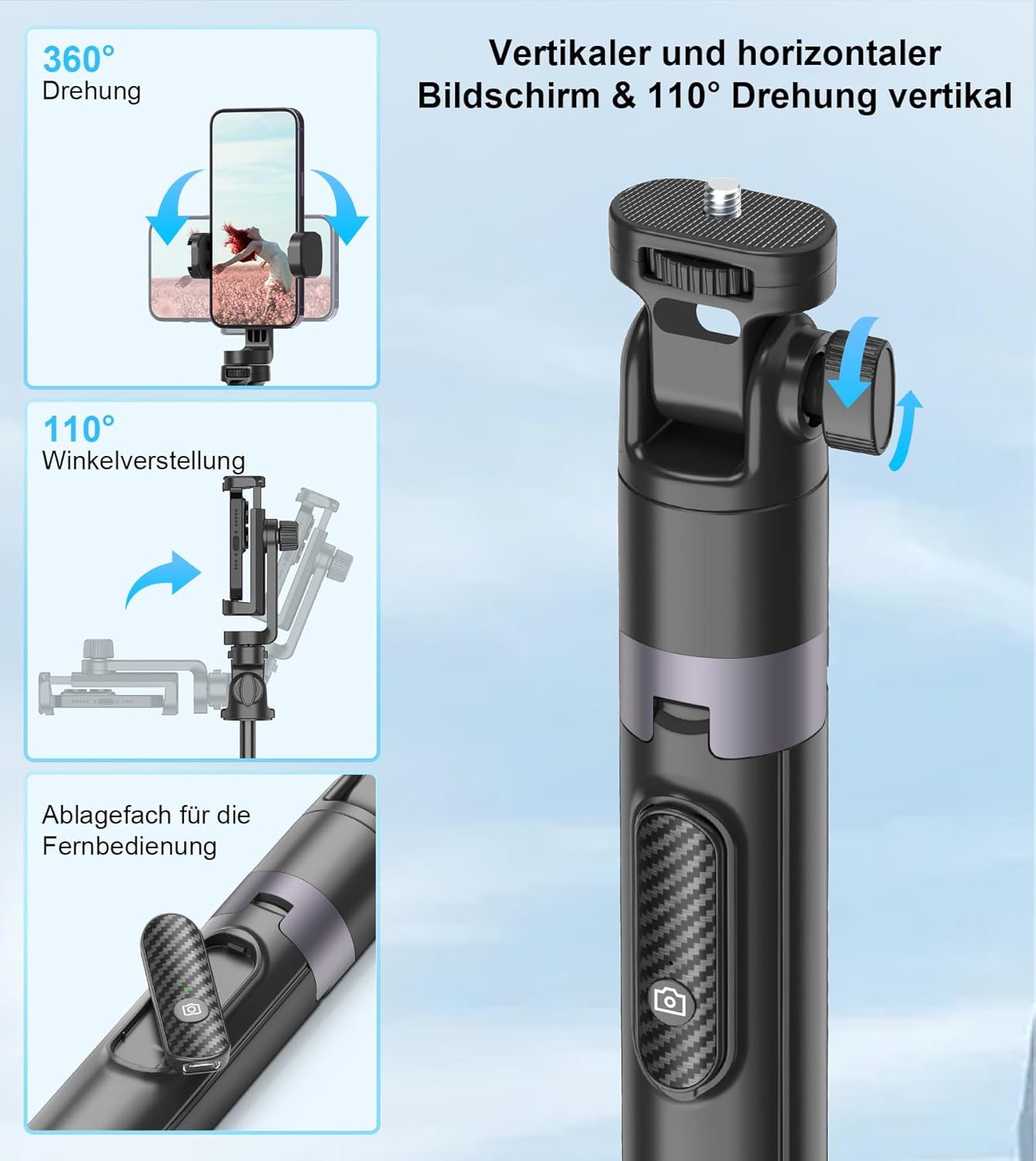 Thumbnail 1 de Gahenwo 173cm Selfie Stick Stativ – All-in-One Stativ mit Fernbedienung für Smartphone und Action-Kamera