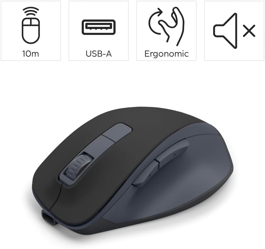 Thumbnail 1 de Hama kabellose wiederaufladbare Maus „WM-500“ mit 6 Tasten, 800/1200/1600 DPI und 2,4-GHz-Funk – schwarz