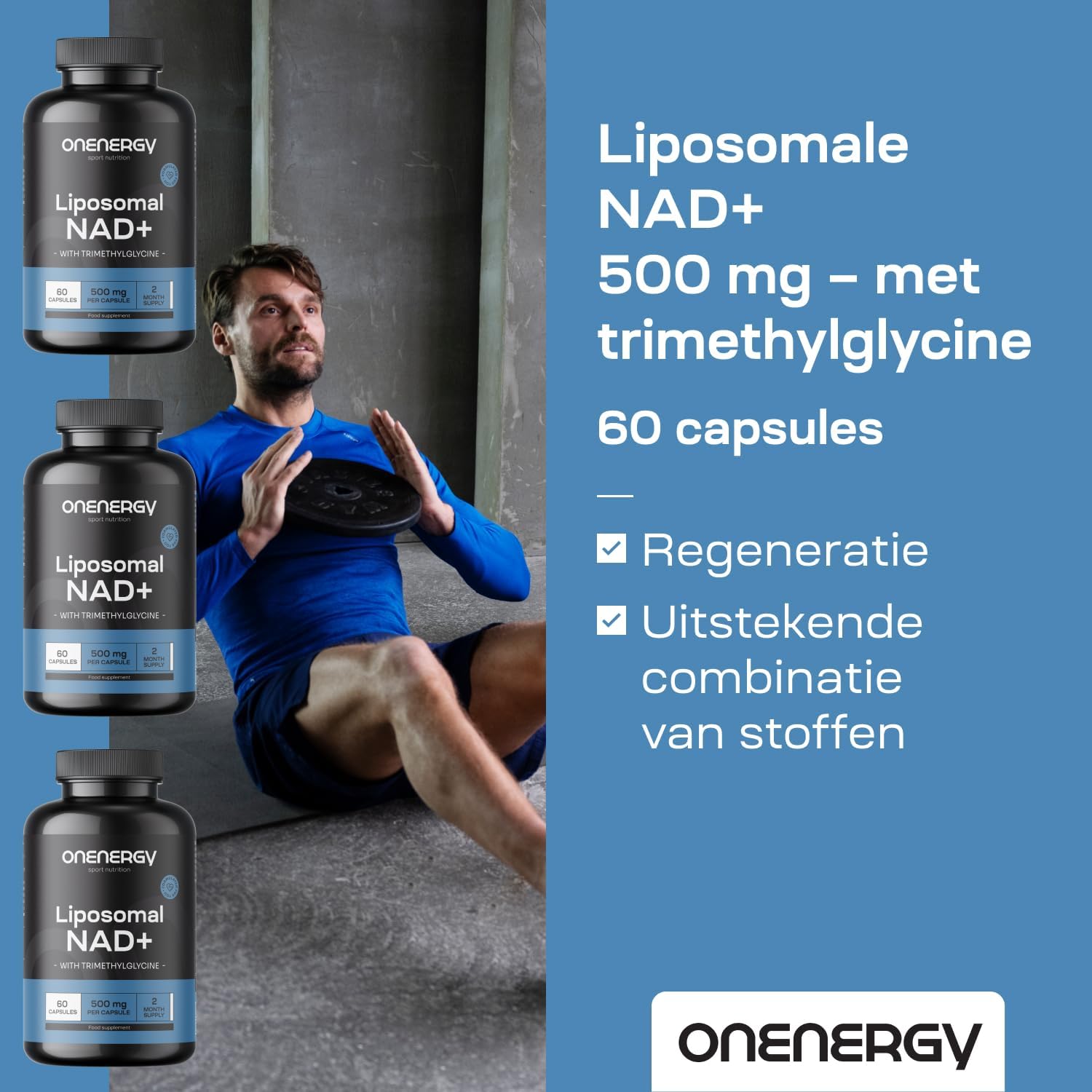 Detalle 1 de ONENERGY Liposomale NAD+ 500 mg met trimethylglycine, 60 capsules