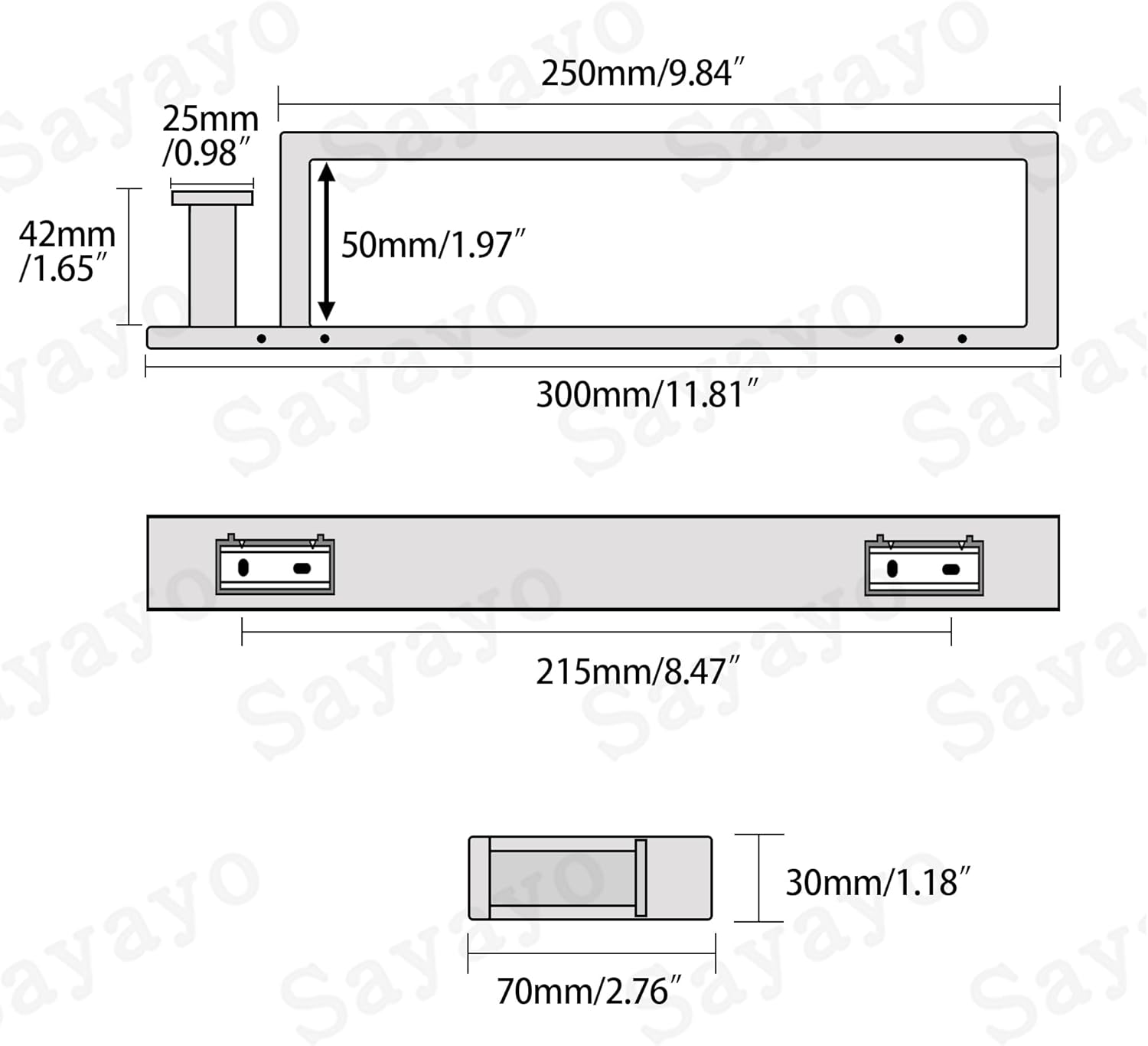 Thumbnail 5 de SAYAYO Wall Mounted 12-Inch Towel Rail in Matte Black (SUS304)