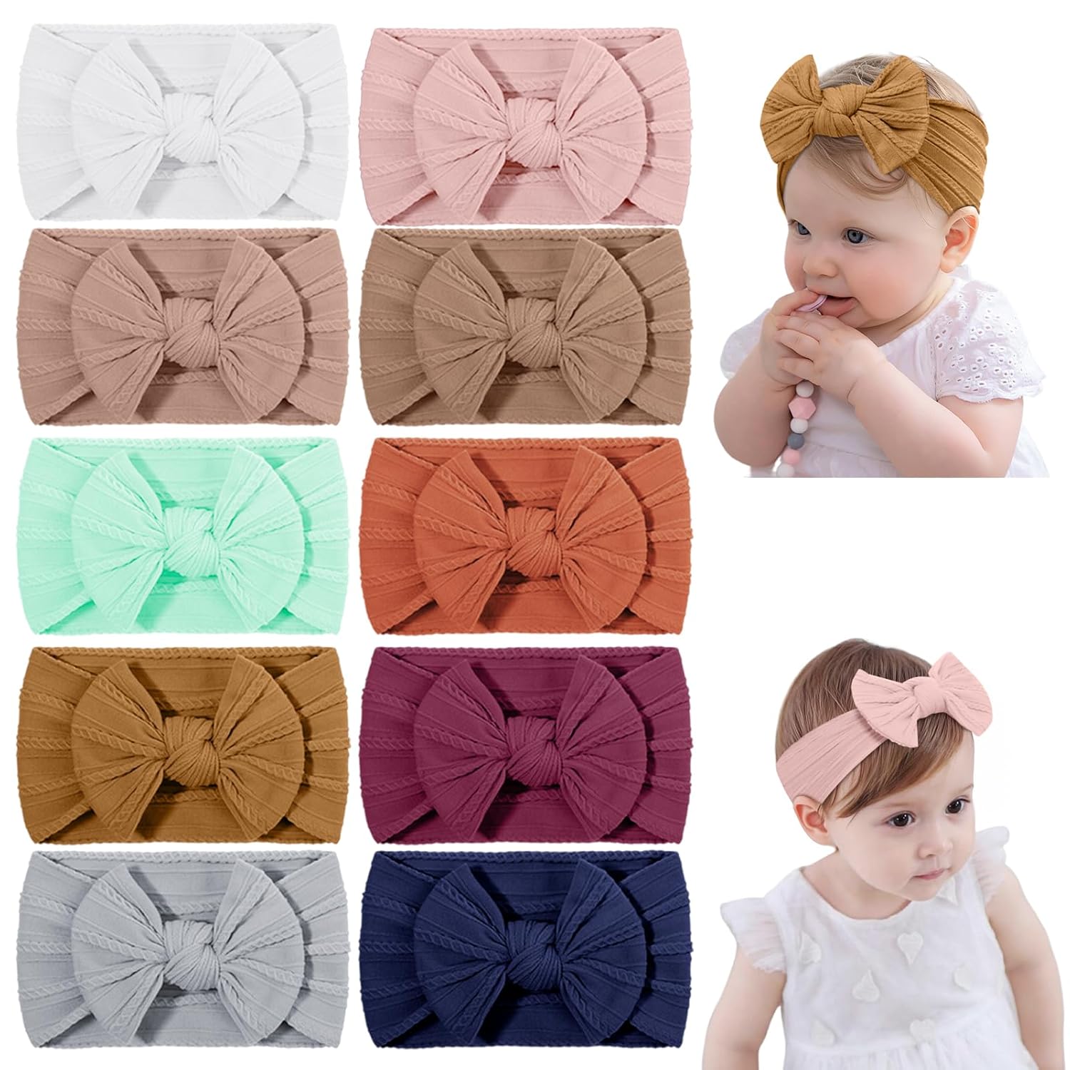 DiULi Baby Stirnbänder (10 Stück) – Turban-Stirnband mit Schleifen-Design für Neugeborene & Kleinkinder