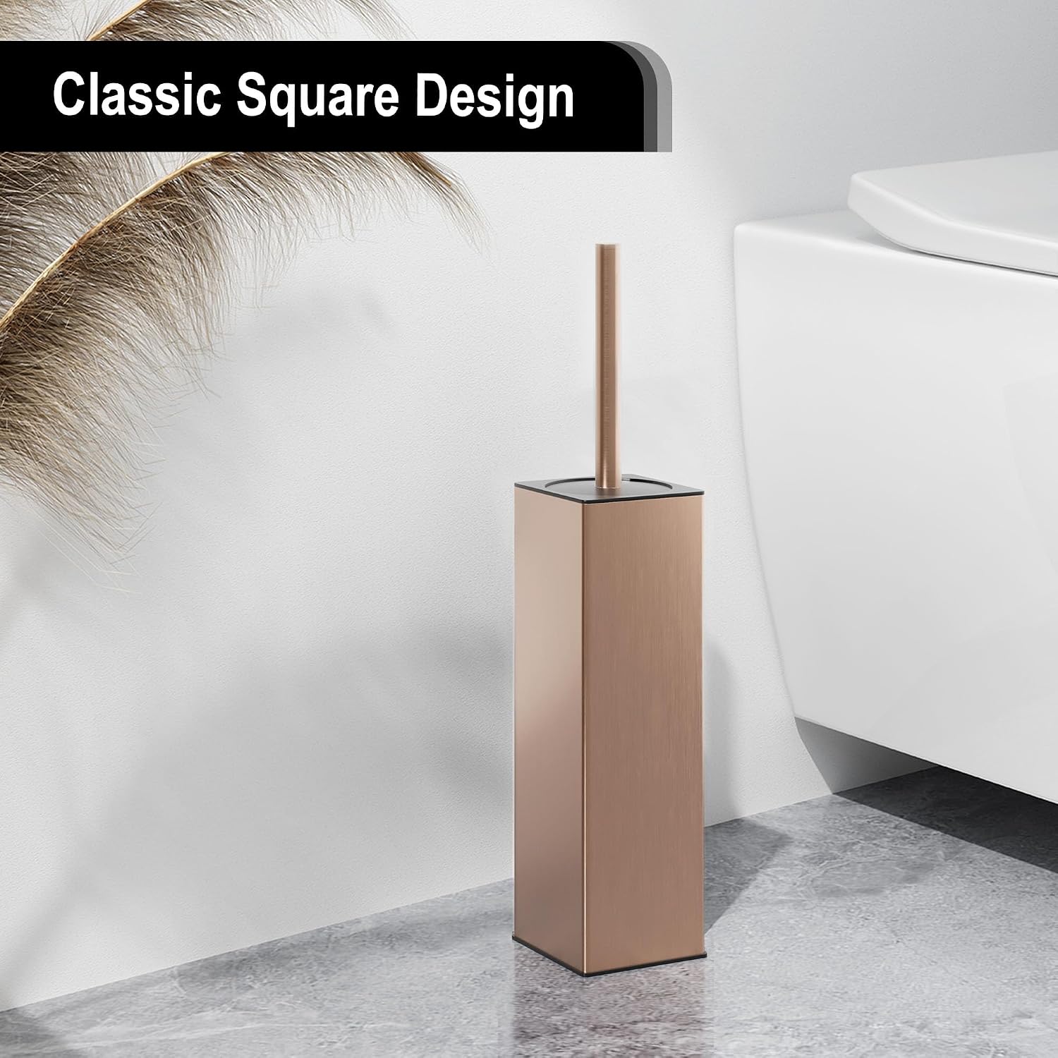 Detalle de BVL WC Bürsten & Halter Roségold – Quadratischer, freistehender Toilettenbürstenhalter aus Aluminium
