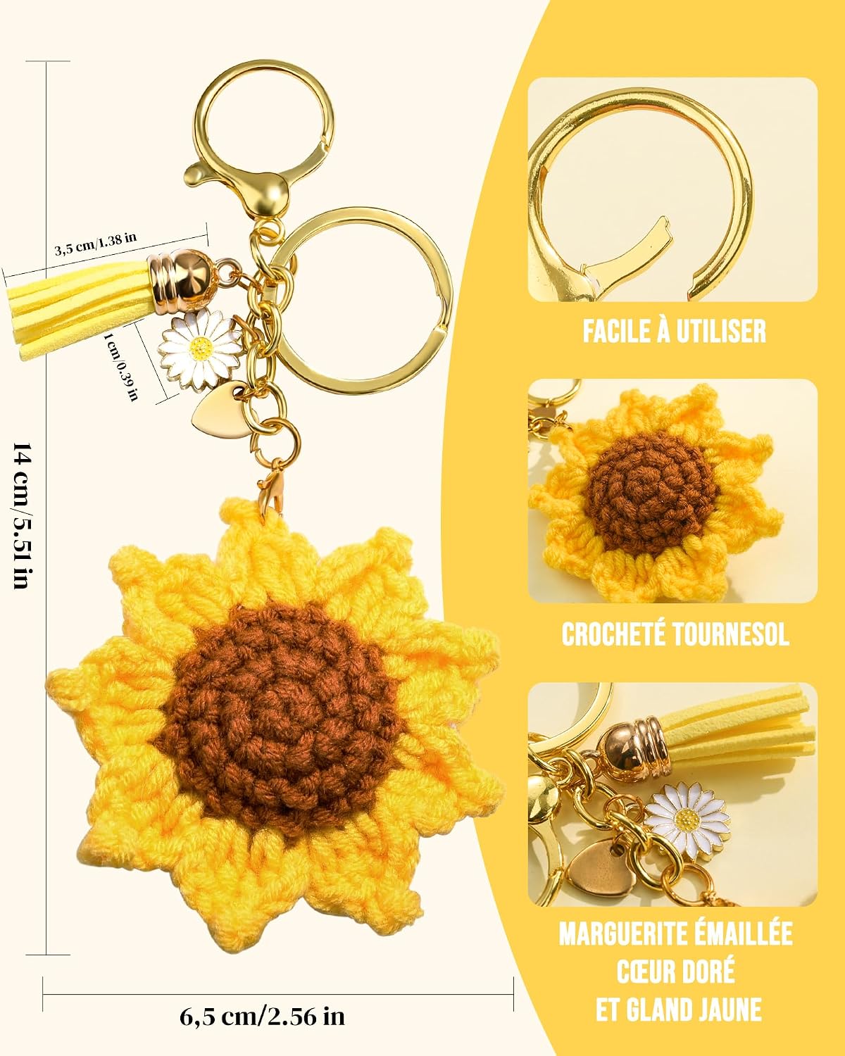 Detalle de Porte-clés tournesol cœur doré Seyaa – petit bijou de sac pour la fête des Mères et les anniversaires