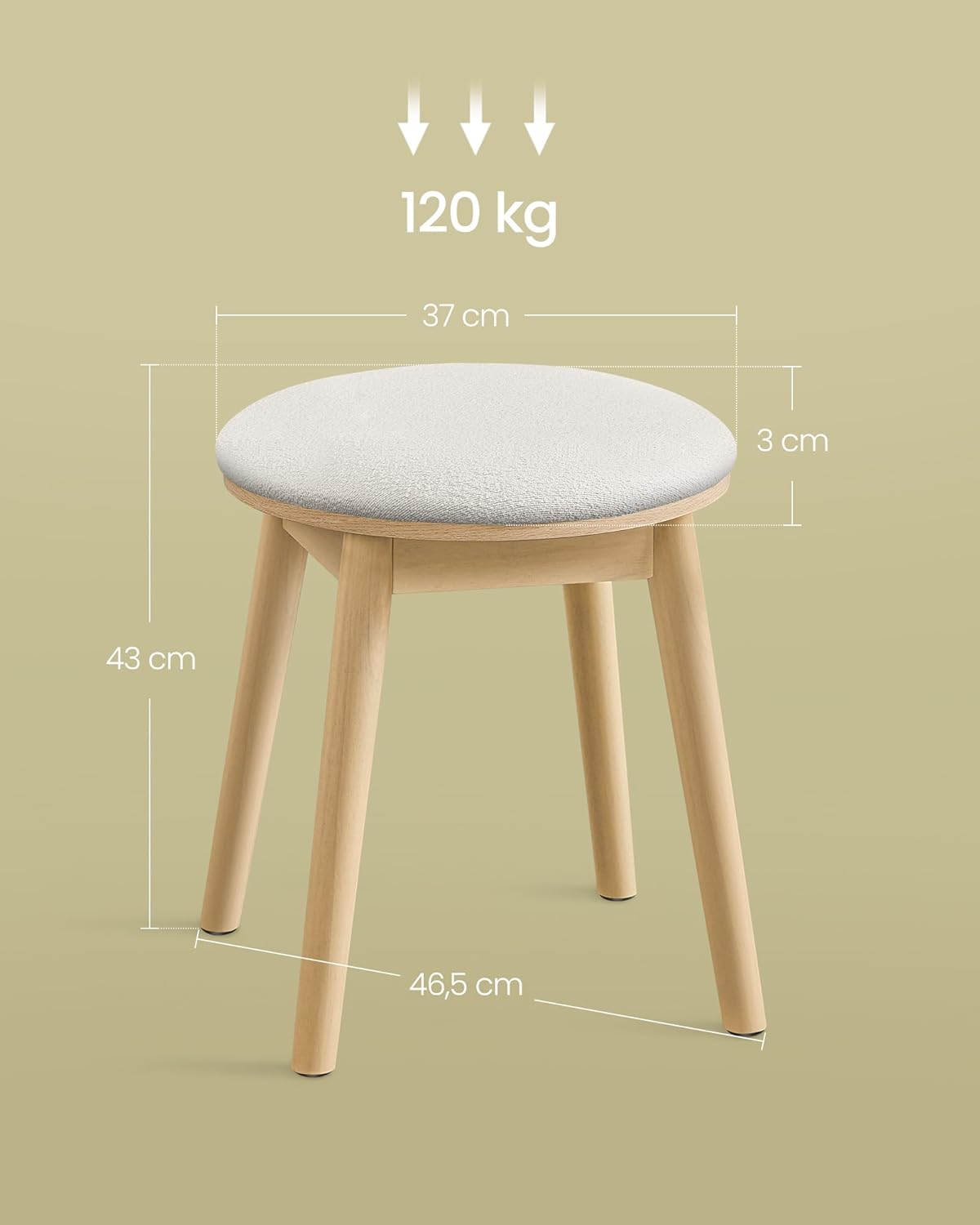 Thumbnail 5 de SONGMICS HOME BOHOVEN Collezione - Sgabello da toeletta rotondo, gambe in legno, poggiapiedi e rivestimento bouclé, bianco crema/beige rovere