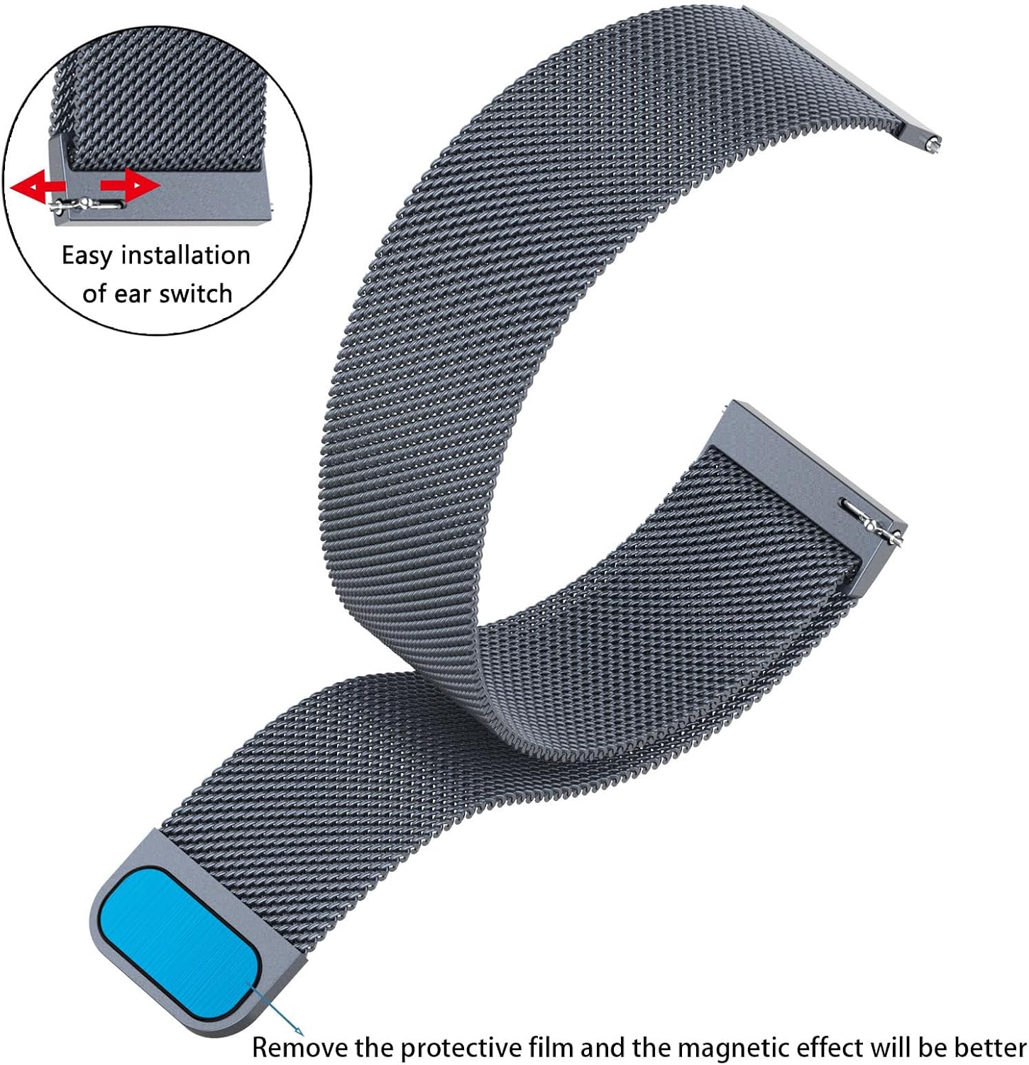 Detalle de ZLZKJS Edelstahl Mesh Uhrenarmband mit Magnetverschluss – Schnellverschluss 14–24 mm (Smartwatch & klassische Uhren)