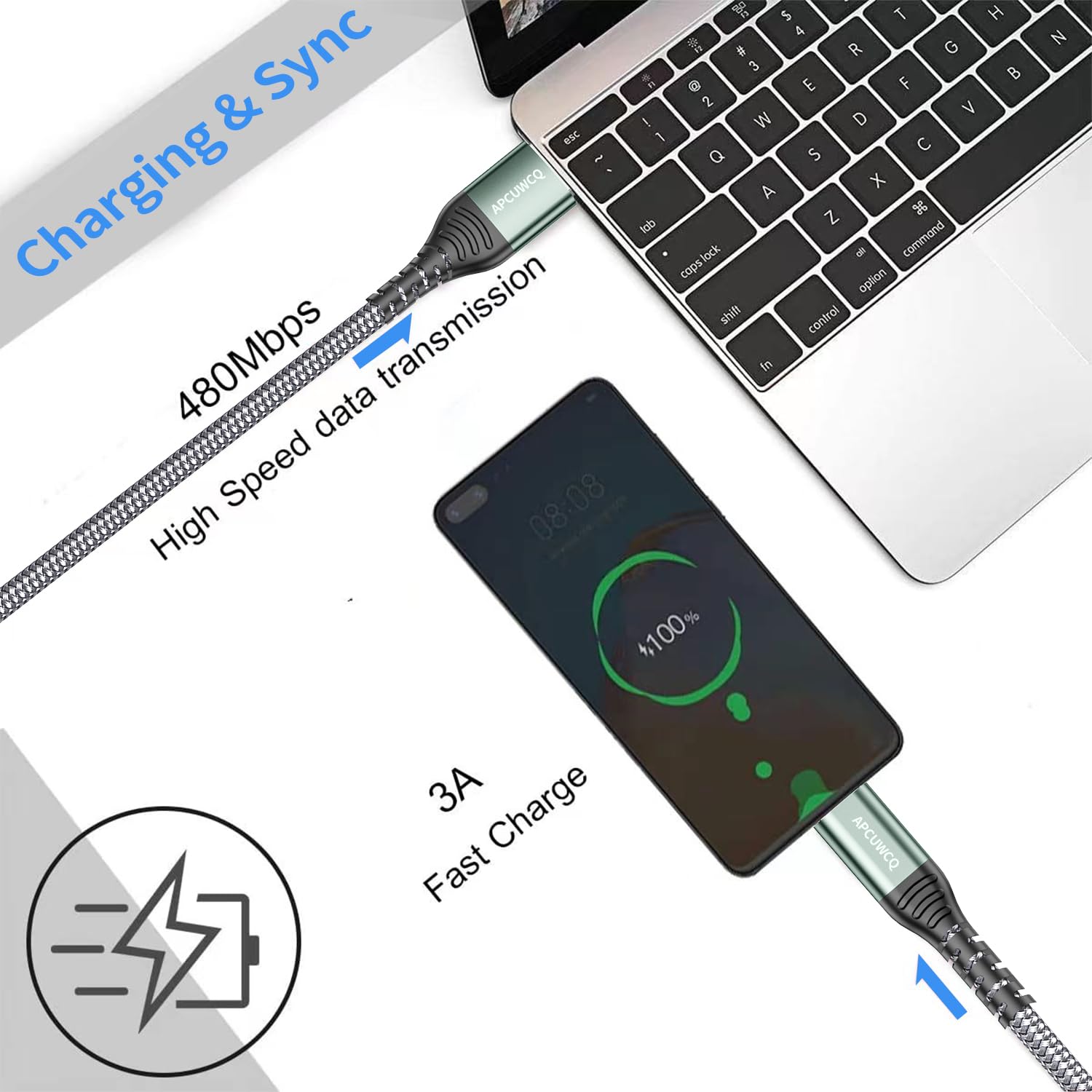 Thumbnail 3 de USB C Cable 5M 3.1A fast charging cable