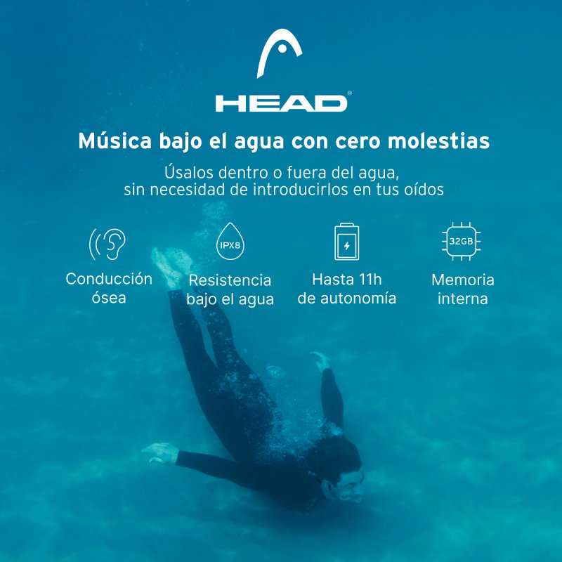 Thumbnail 3 de Head Auriculares Inalámbricos Waterguard de Conducción Ósea con 32 GB y IPX8, Negro