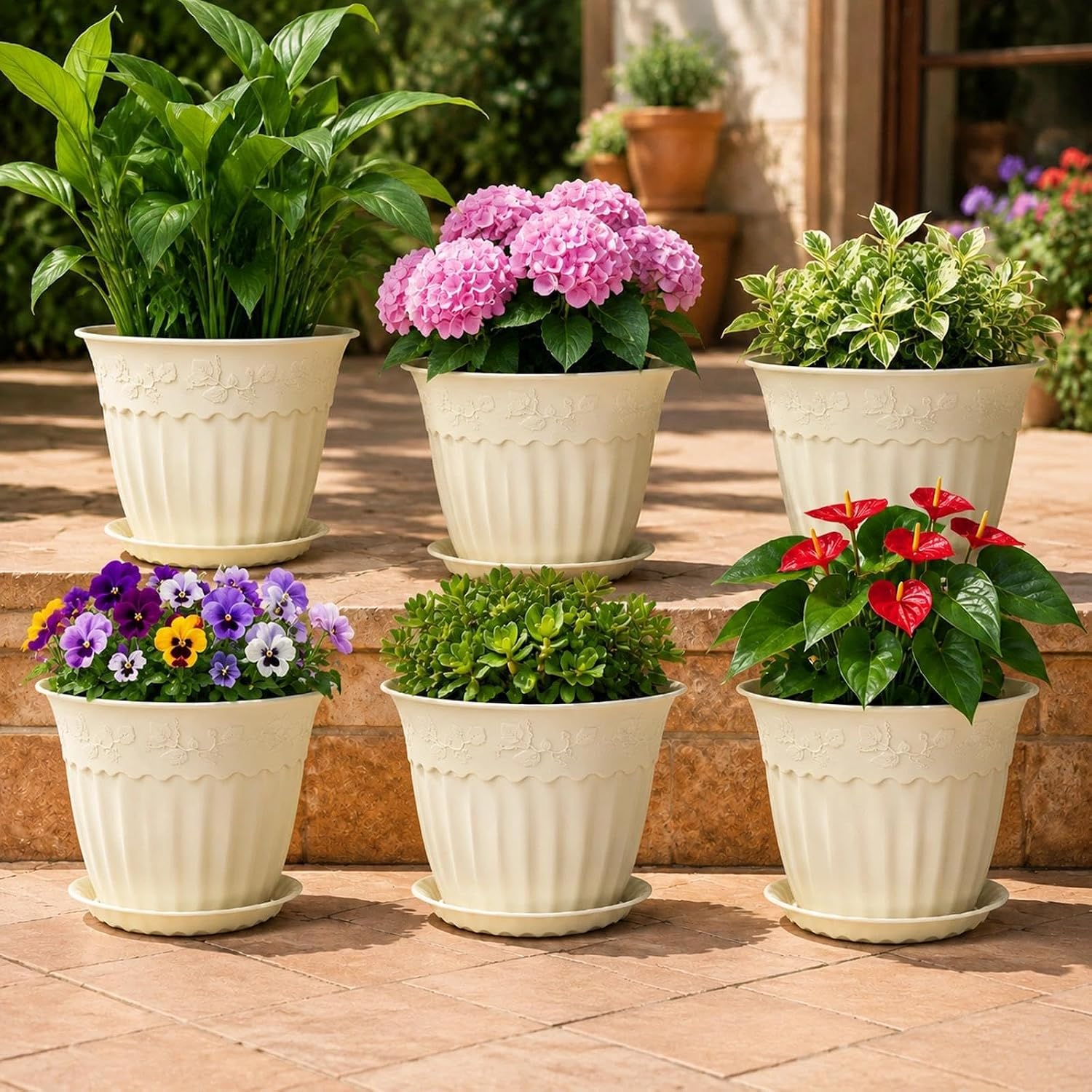 Thumbnail 6 de ZMTECH 10-Inch Plant Pots, 6-Pack with Saucers, Ivory Cream