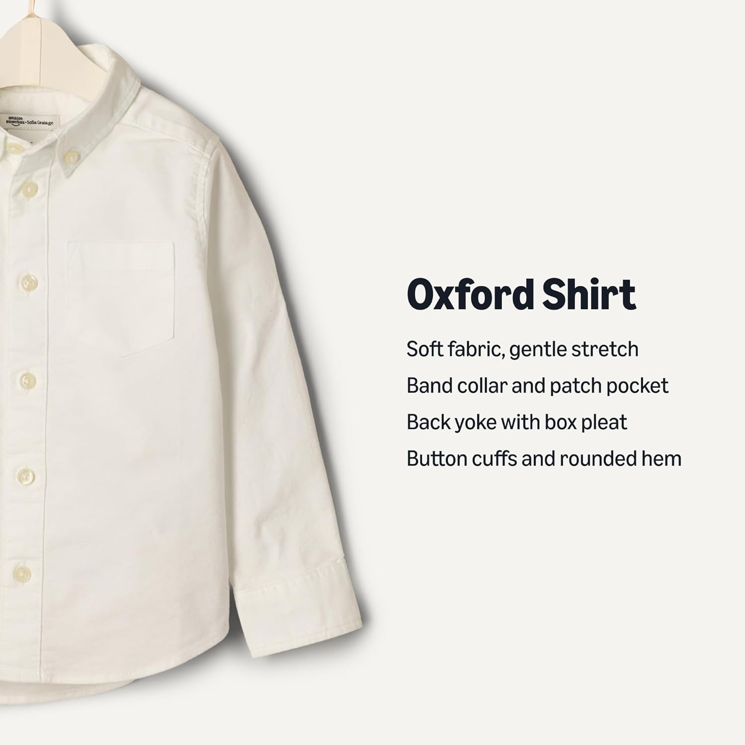Detalle de Amazon Essentials x Sofia Grainge Toddler and Baby Boys' Stretch Oxford Collar Shirt