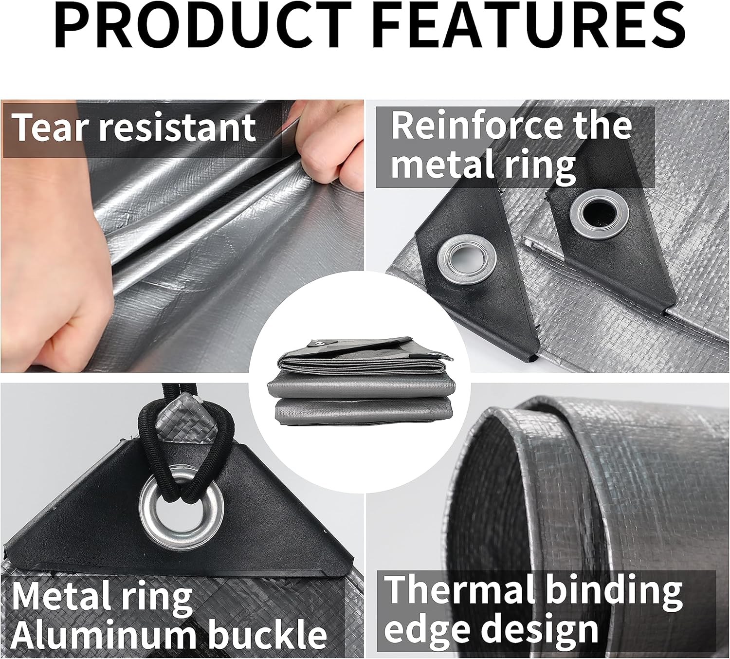 Thumbnail 5 de TARPAL 9x9 Feet Silver Heavy-Duty Tarp (10.5Mil) with Reinforced Edges & Grommets