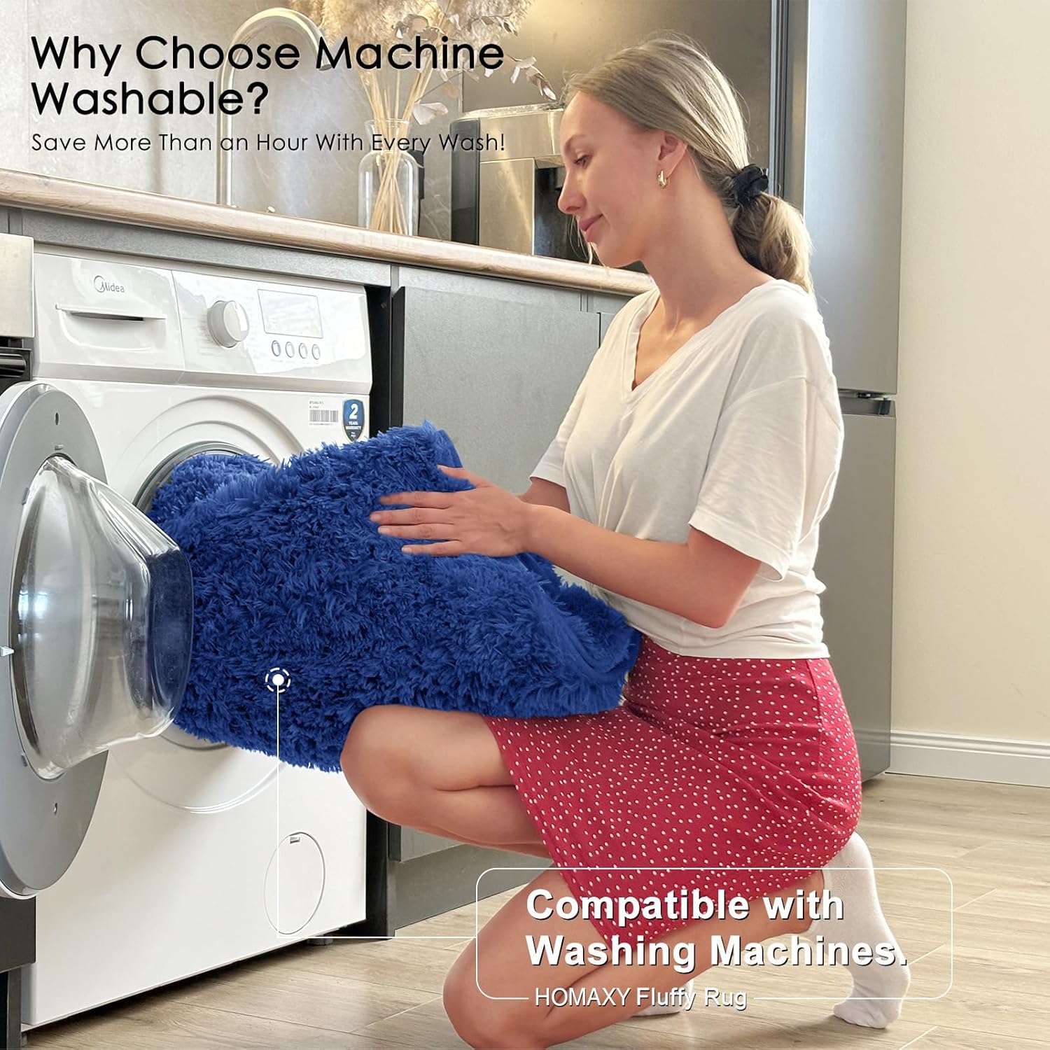 Thumbnail 2 de Homaxy Fluffy Shaggy Rug (Navy Blue) 300 x 400 cm – machine washable, anti-slip backing