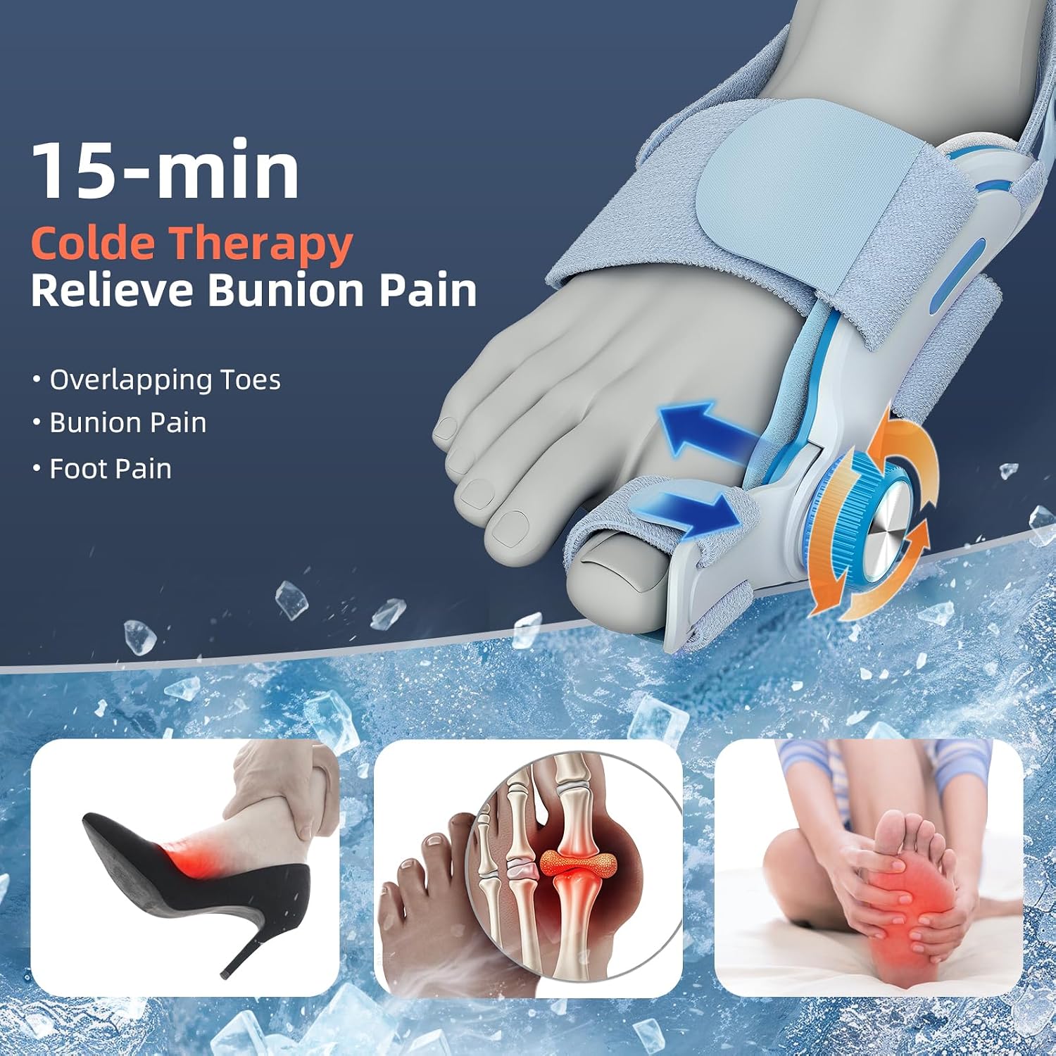 Detalle de TENICORE Adjustable Bunion Corrector with Cooling Gel Pad and Three Fixation Plates