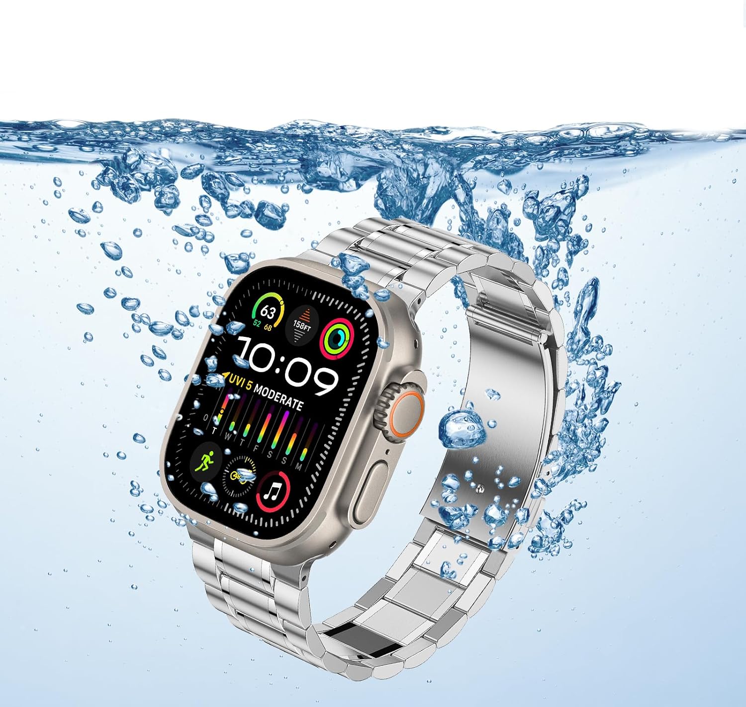 Thumbnail 4 de Anlinser five-link stainless steel Apple Watch metal strap (49mm–42mm) in Silver