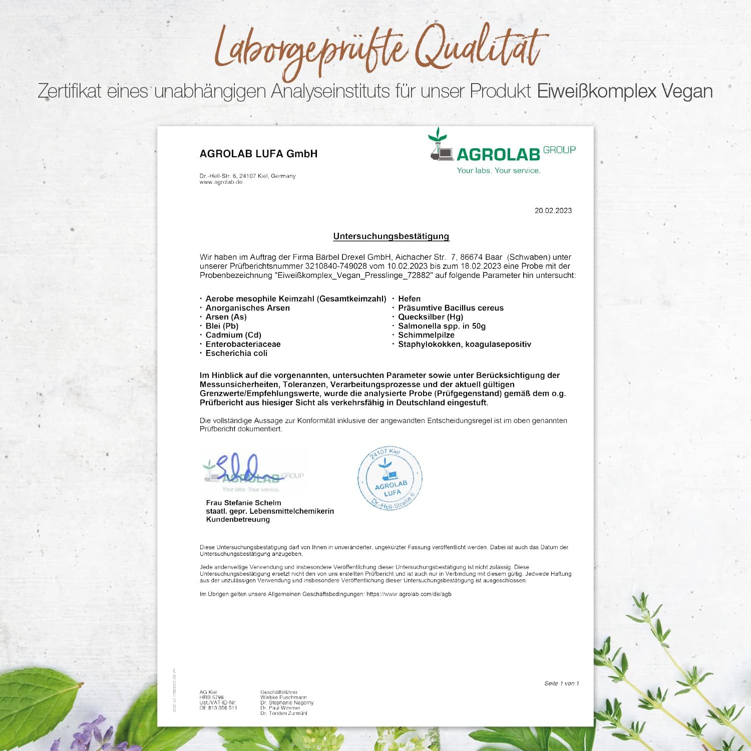 Detalle 2 de Eiweißkomplex Vegan I – Pflanzliches Eiweißpulver Tabletten (344 Stk) von BÄRBEL DREXEL®
