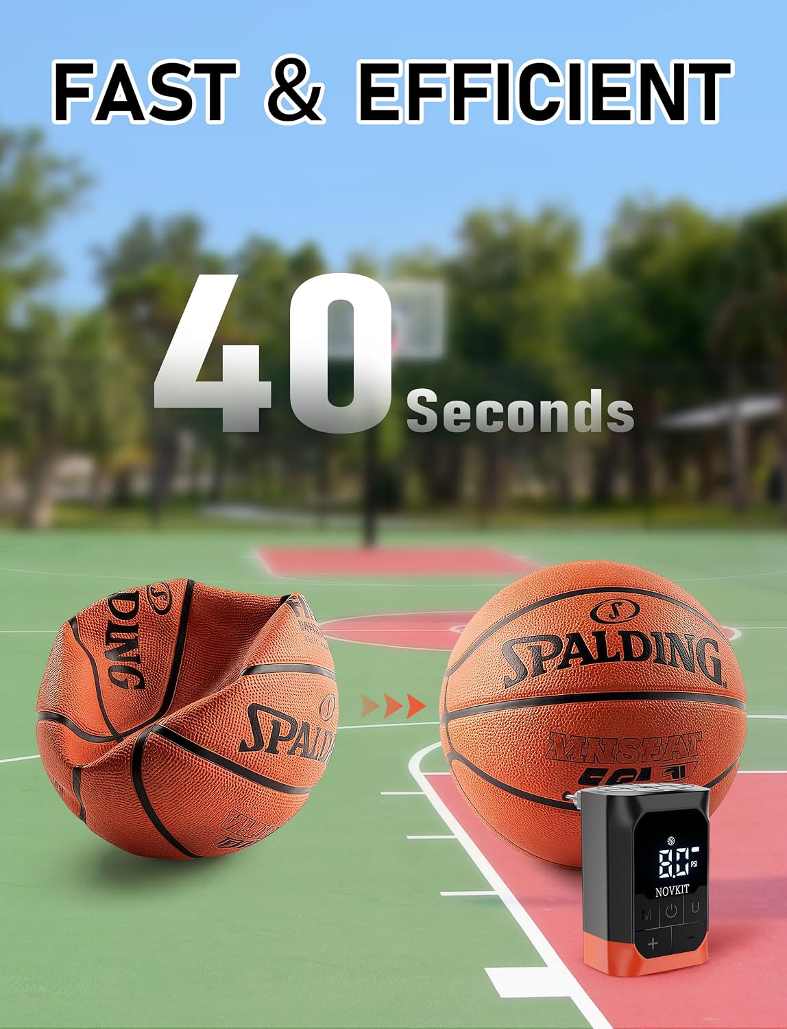 Detalle de NOVKIT Electric Ball Pump (2–17 PSI) with Precise Gauge, Rechargeable 2600 mAh for Basketball, Soccer & Football