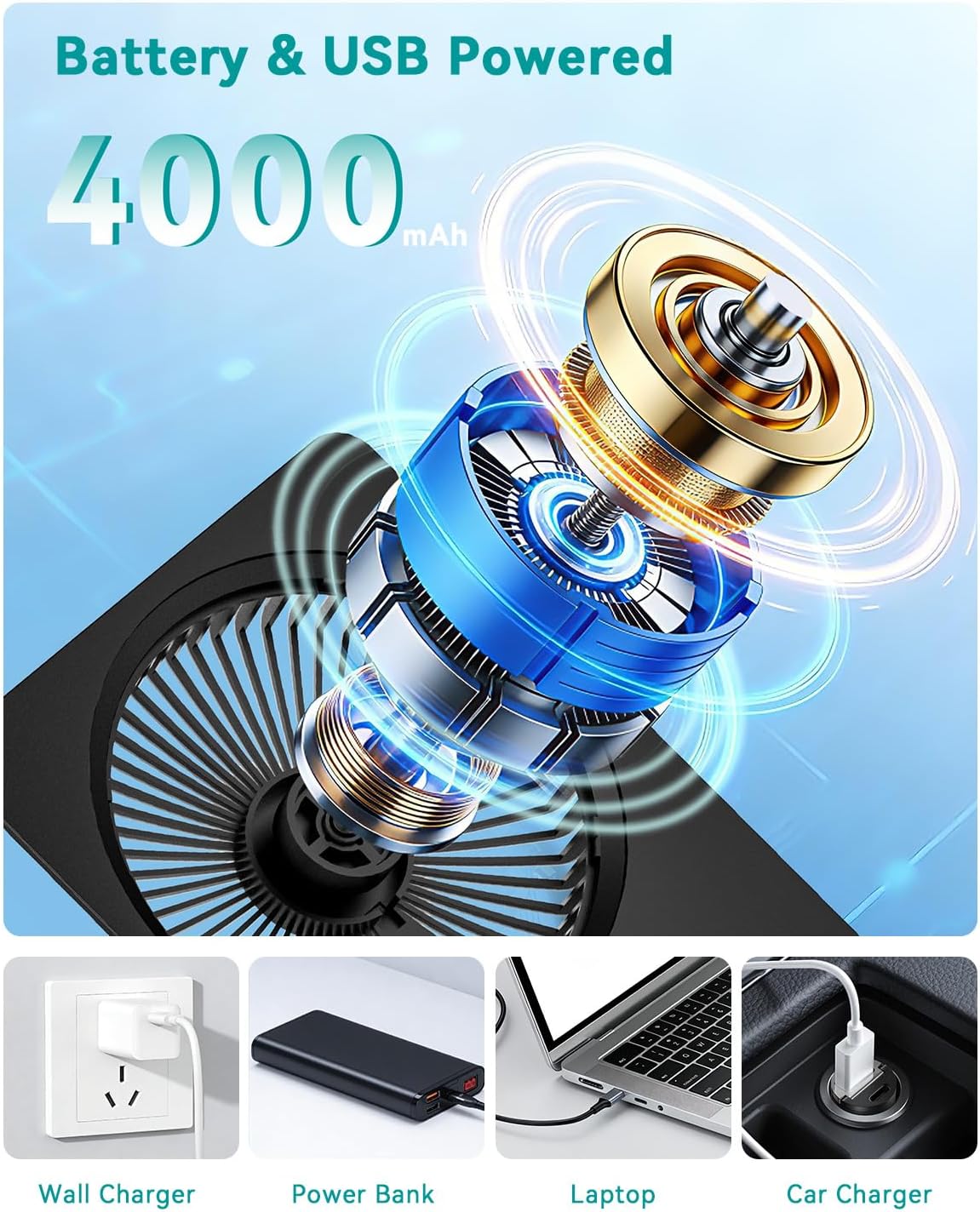 Thumbnail 3 de Wudyfei Desk Fan 4000mAh: Ultra‑Silent, 100 Speeds and 180° Tilt – A practical portable cooling companion