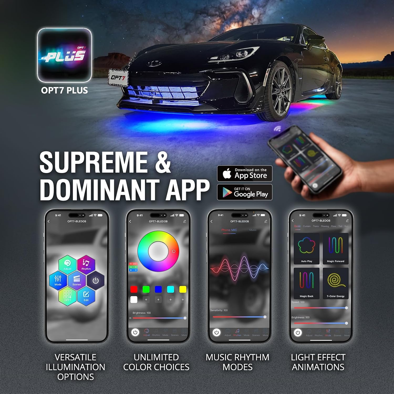 Detalle de OPT7 Aura DreamColor 12V Underglow RGBIC Lights
