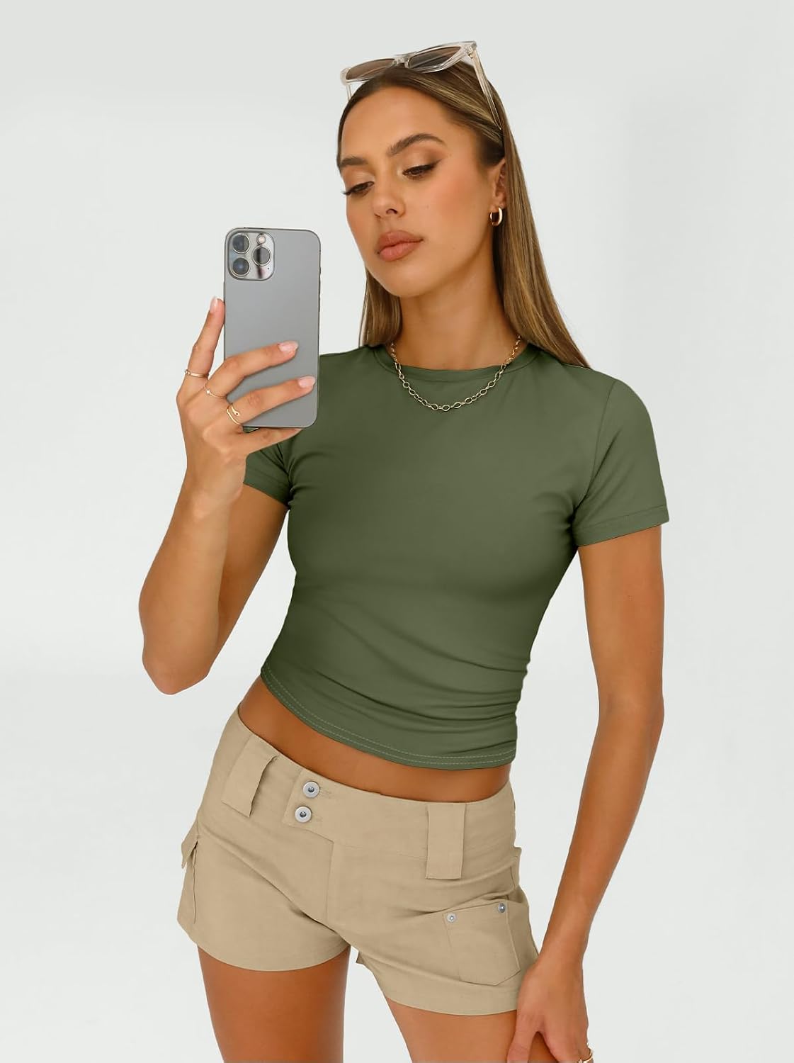 Detalle de AUTOMET Womens 3 Piece Y2K Crop Tops Set – Slim Fit Short Sleeve Basic Shirts