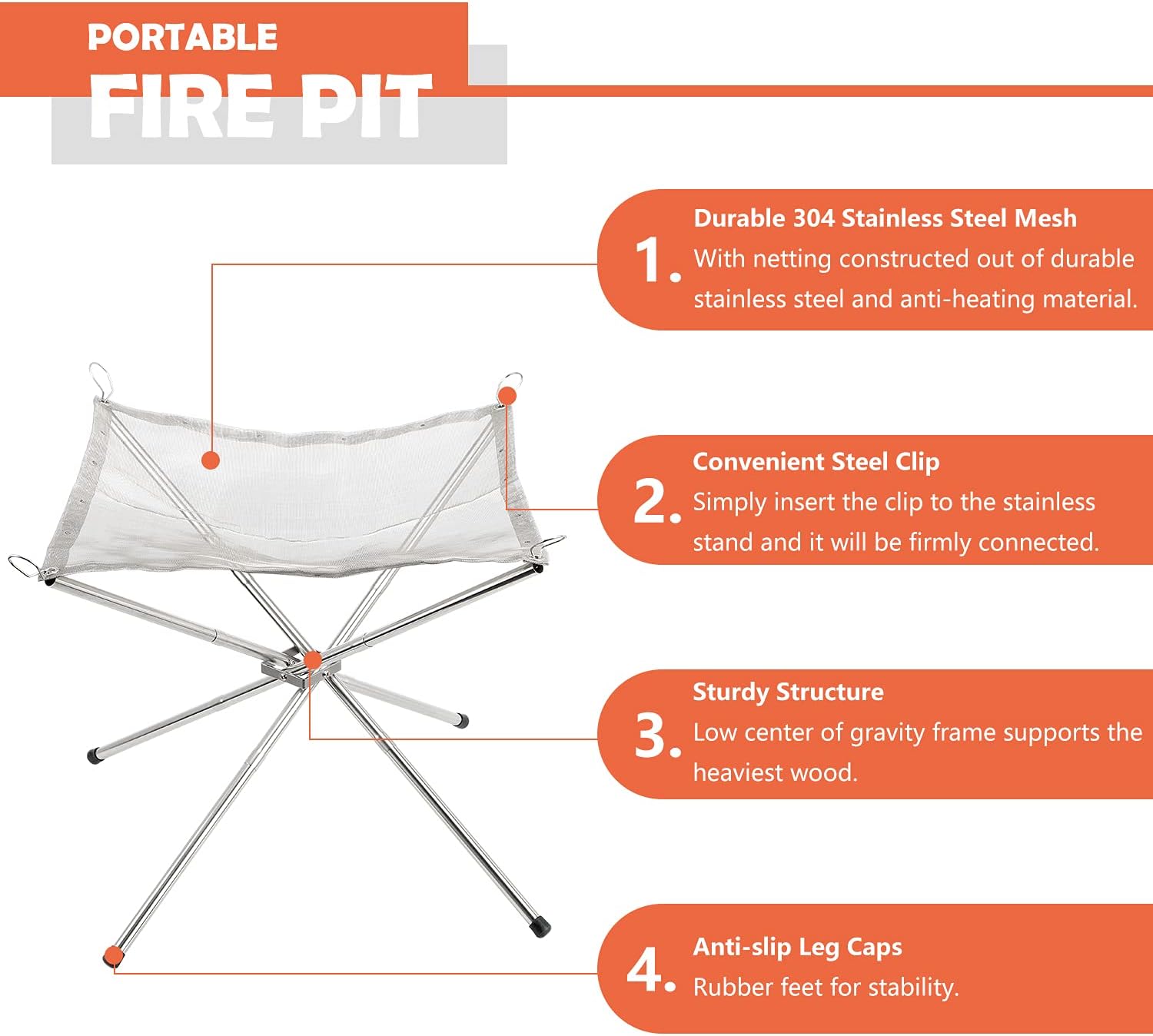 Detalle 2 de Portable Fire Pit Stainless Steel Foldable Fire Bowl