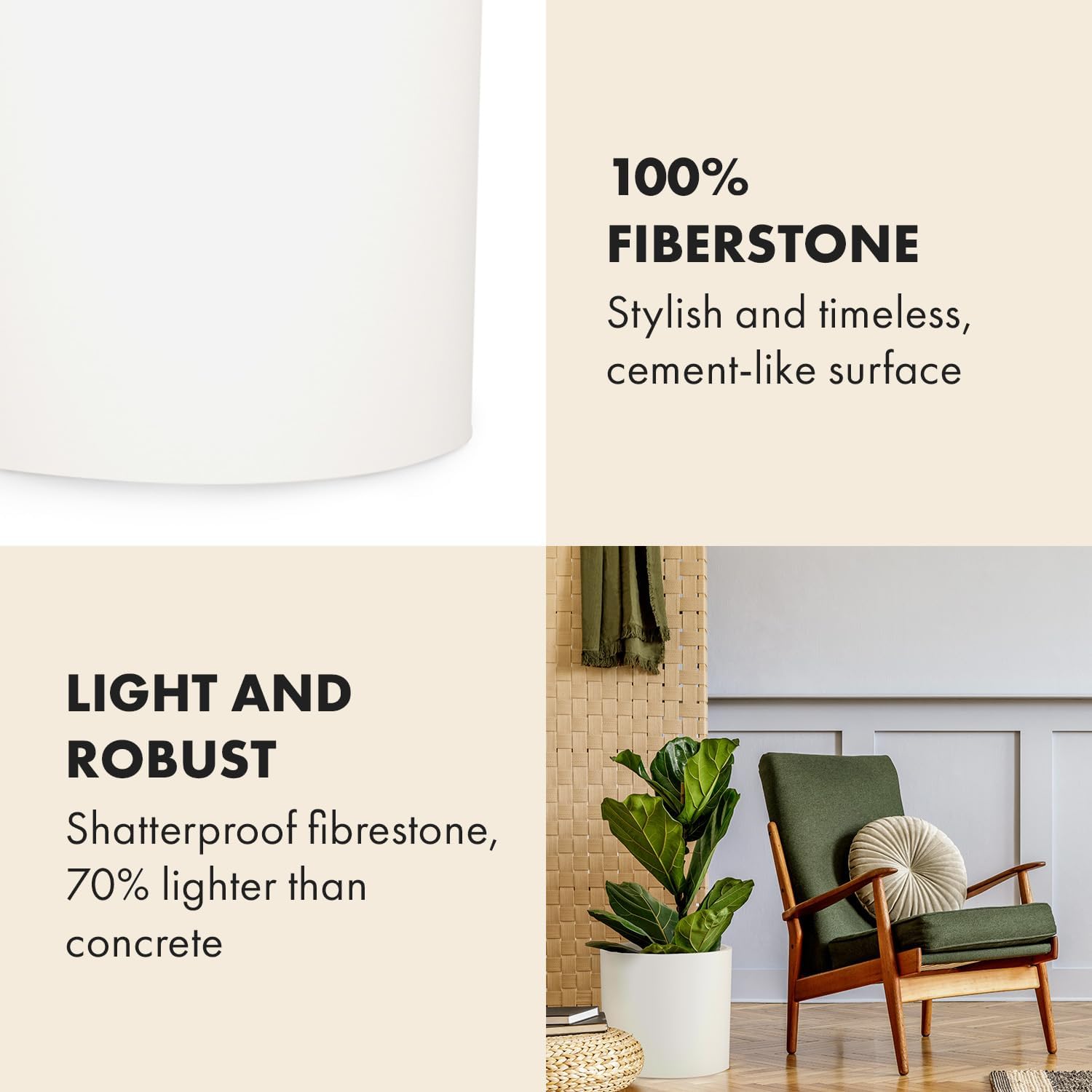 Detalle 1 de Fox & Fern 8719327037300 Plant Pot, 15-Inch Fiberstone, Matte White