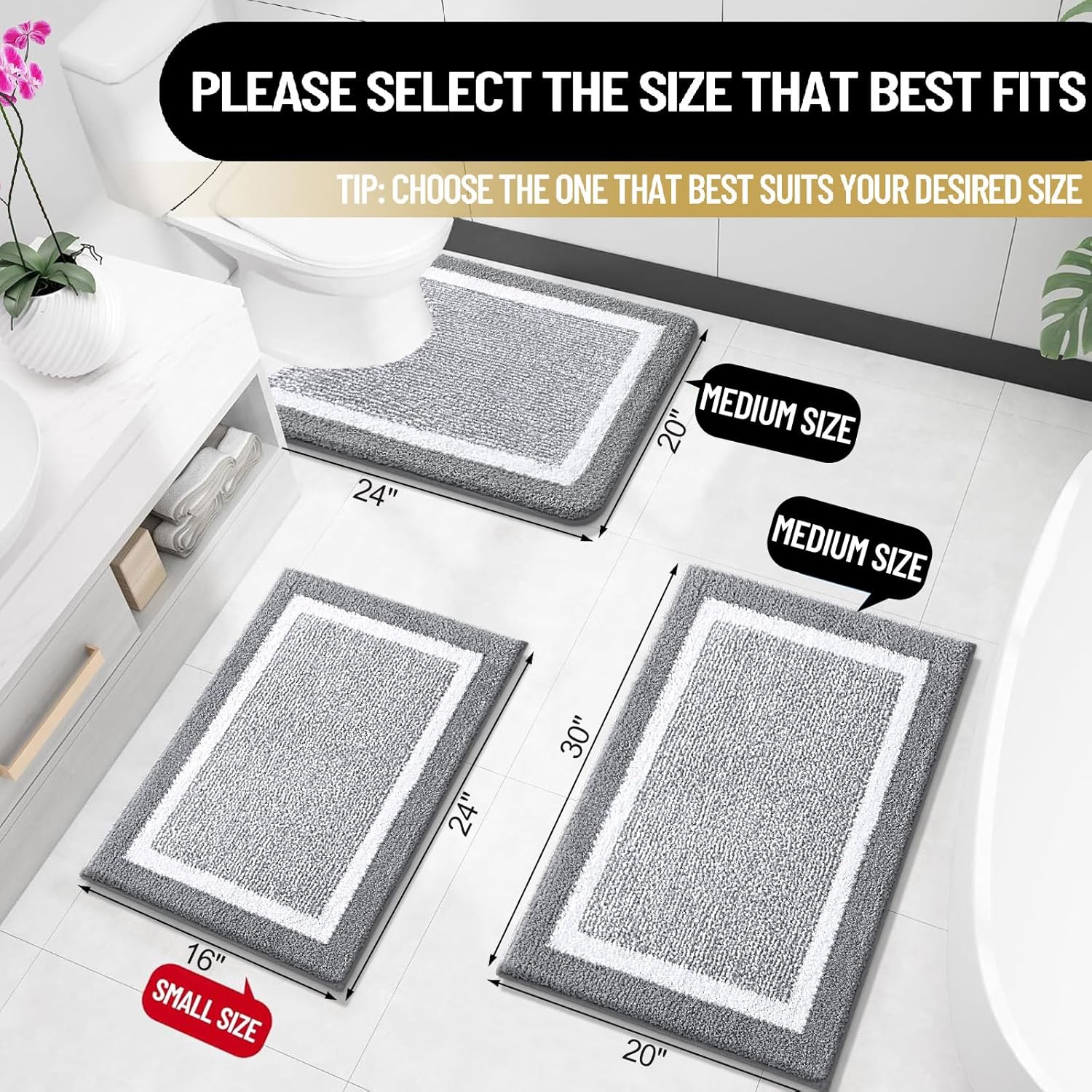 Detalle 2 de OLANLY Bathroom Rugs 24x16 Extra Soft Microfiber Bath Mat (Non-Slip, Machine Washable) – Small Grey