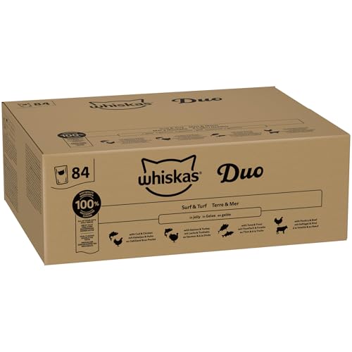 Detalle 2 de Whiskas Adult 1+ Tasty Duo Surf & Turf in Gelee – Nassfutter für ausgewachsene Katzen, 84 x 85 g