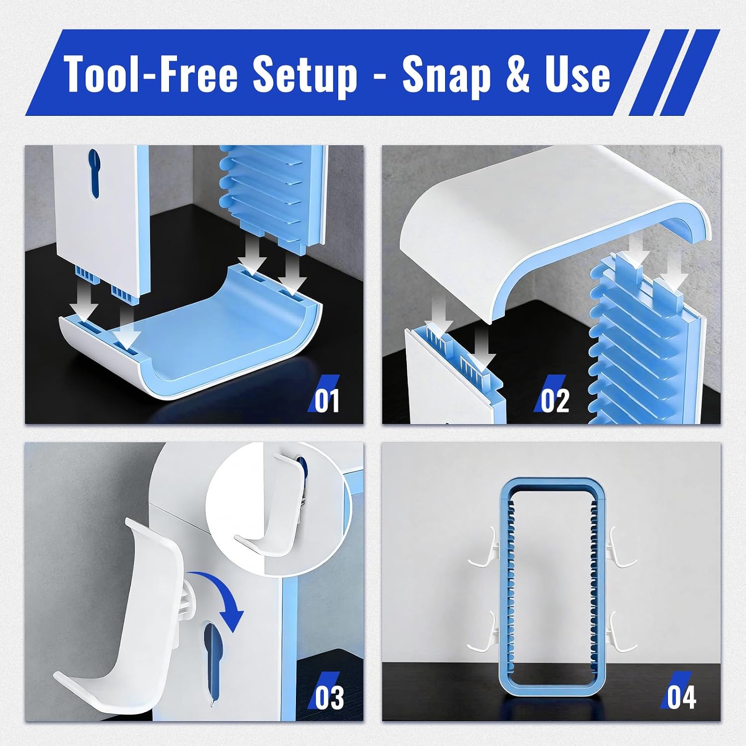 Thumbnail 6 de CHUNGG universal game storage tower for 19 DVD/Blu-ray cases with controller & headphone holders (white & blue)