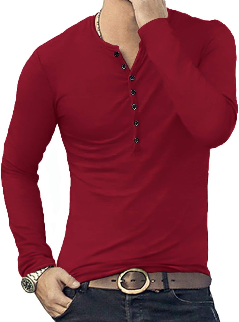 Thumbnail 2 de KUYIGO Herren Slim-Fit Henley-T-Shirt aus Baumwolle mit Knopfleiste