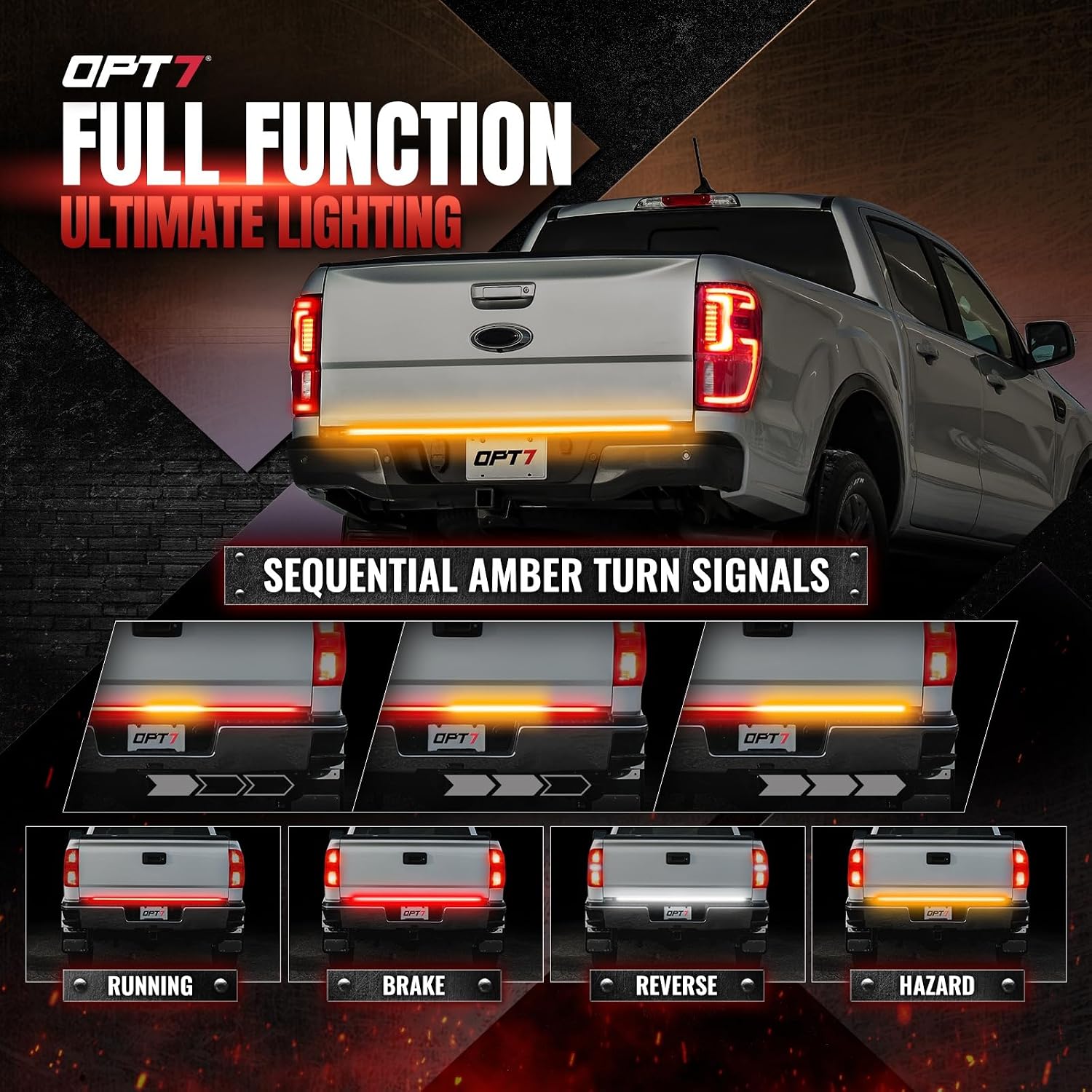 Detalle de OPT7 Redline Parlux 60" Tailgate Light Bar with Sequential Amber Turn Signals