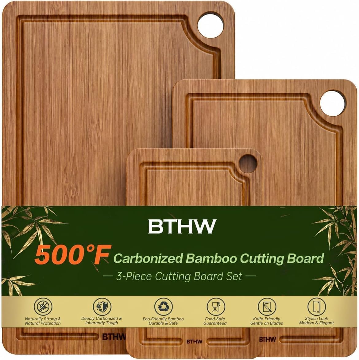 Detalle de BNBUN Bamboo Cutting Board 3-Piece Set