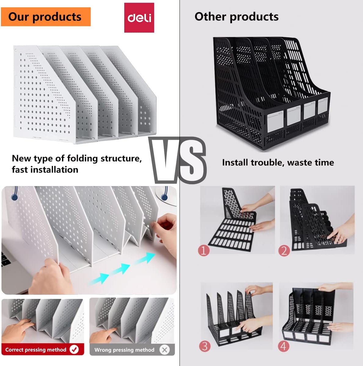 Thumbnail 1 de A4 File Holder Folding Bookshelf 4-compartment organiser