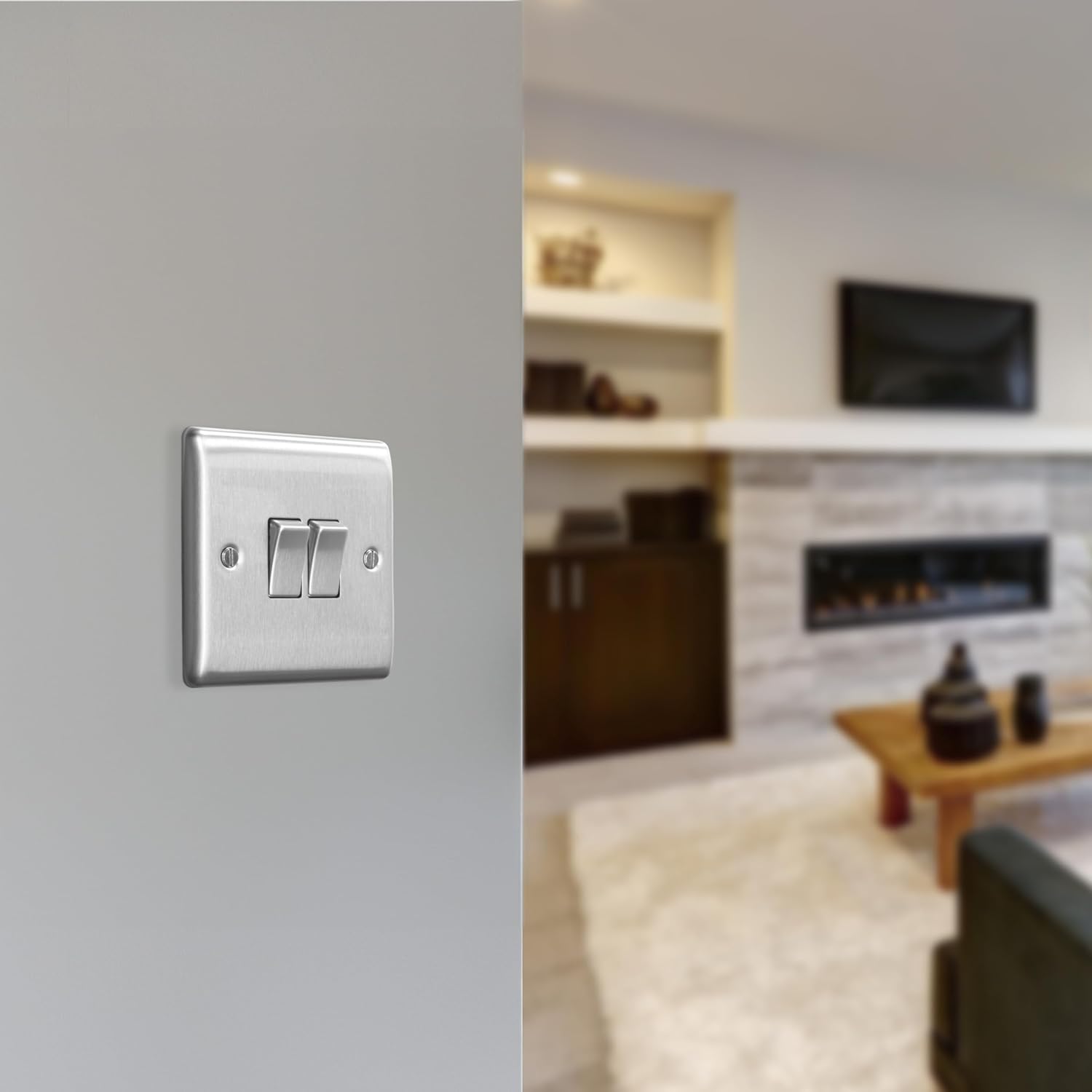 Thumbnail 6 de BG Electrical Double Wall Light Switch, 2 Way, Raised & Slim Profile in Nexus Metal (Brushed Steel) – 20A/16AX