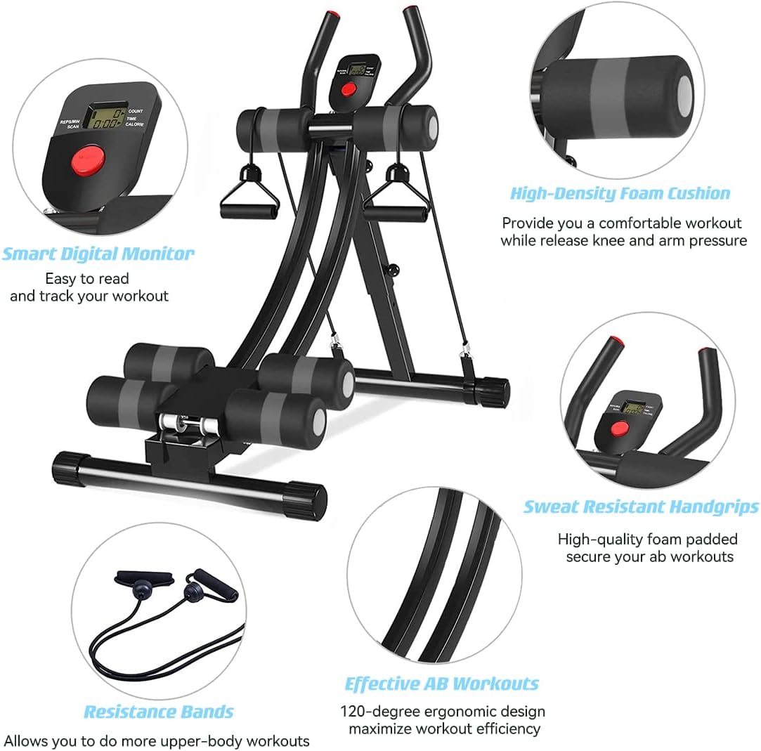 Detalle de WINBOX Adjustable Ab Machine with Resistance Bands and Digital Workout Counter