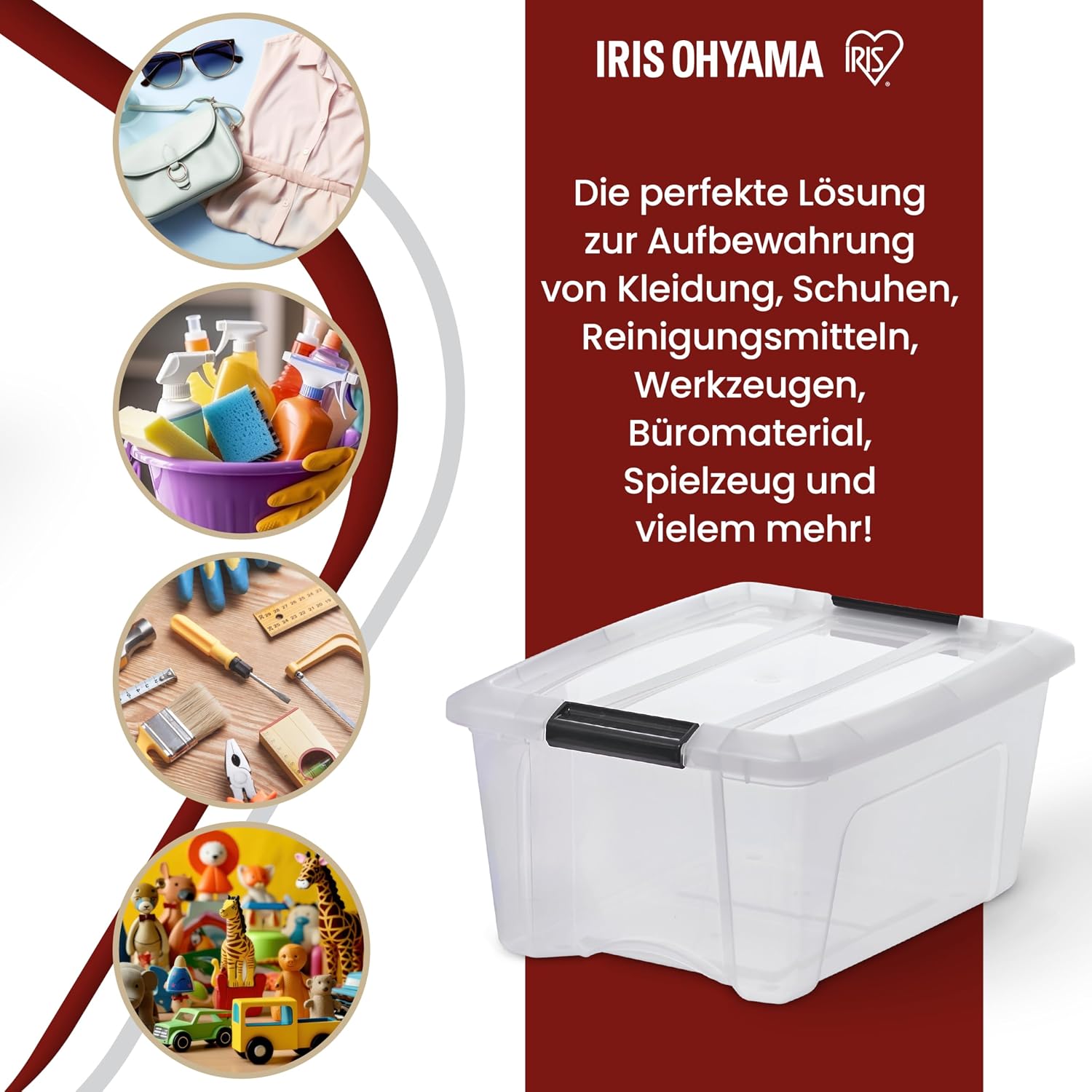 Detalle de Iris Ohyama NTB-15 Aufbewahrungsboxen mit Deckel (15 l), transparentes 4er-Set