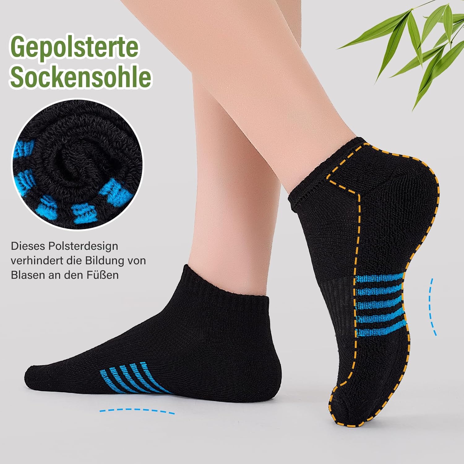 Detalle 2 de Effeet Bambus Sneaker Socken Damen (6/12 Paar) – atmungsaktiv, gepolstert, geruchsarm