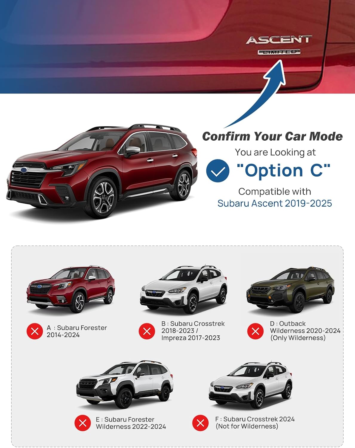 Detalle 2 de JOYTUTUS 300LB Roof Rack Cross Bars for Subaru Ascent (2019–2025) with Lockable Anti-Theft Design