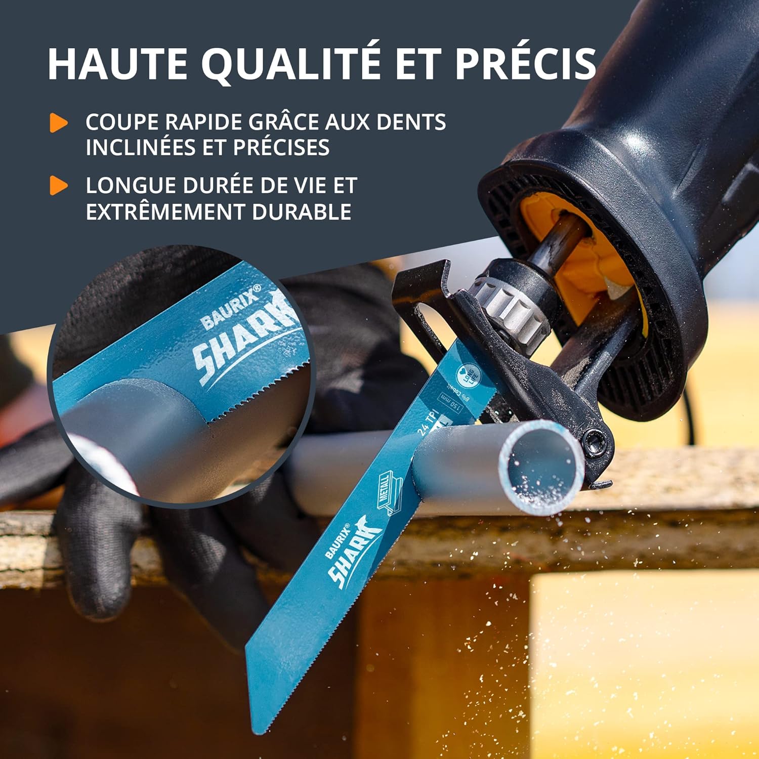 Detalle de BAURIX® Lames de Scie Sabre SHARK® – Ensemble 35 pièces pour coupe rapide et nette