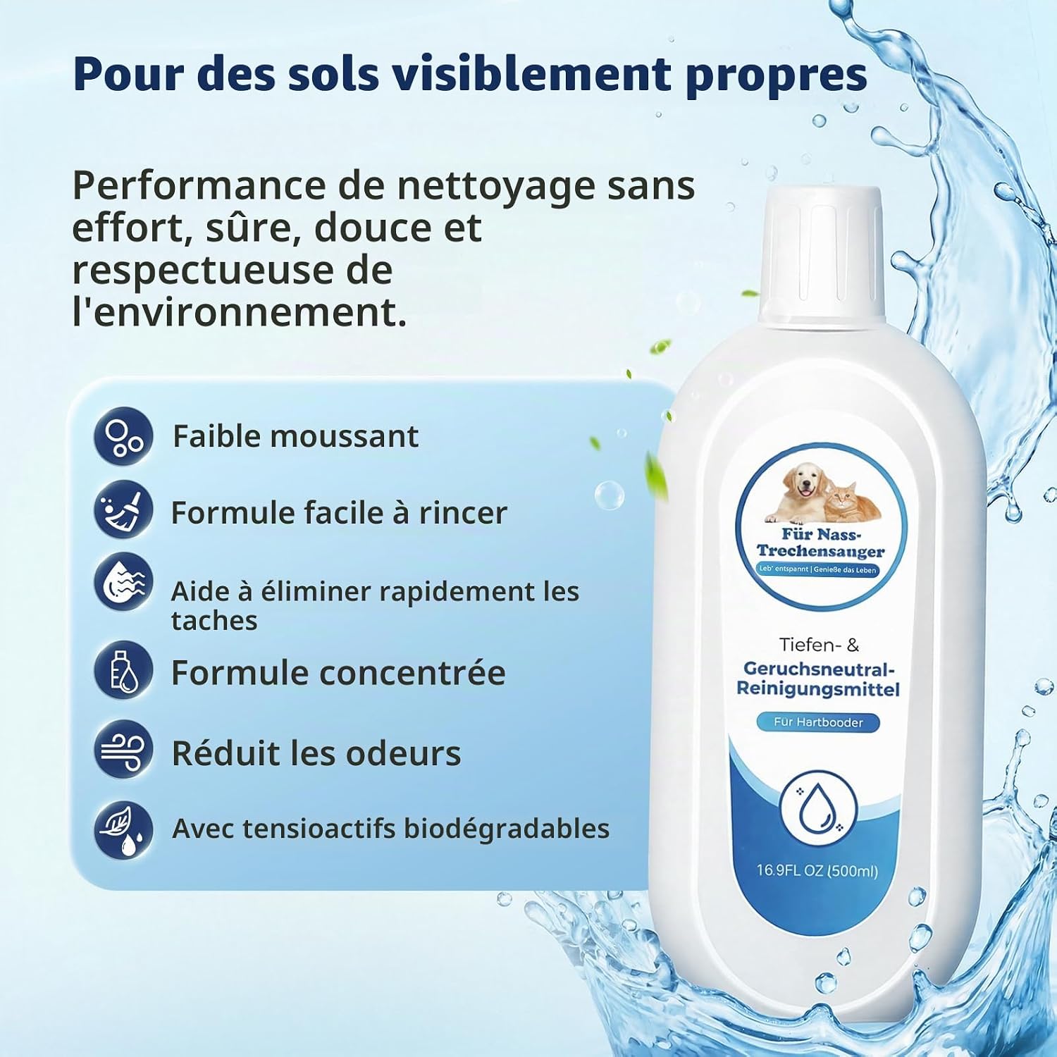 Detalle 1 de VILLAPOOL vloerreiniger, 2 x 500 ml, weinig schuim, voor Tineco Floor One en iFloor