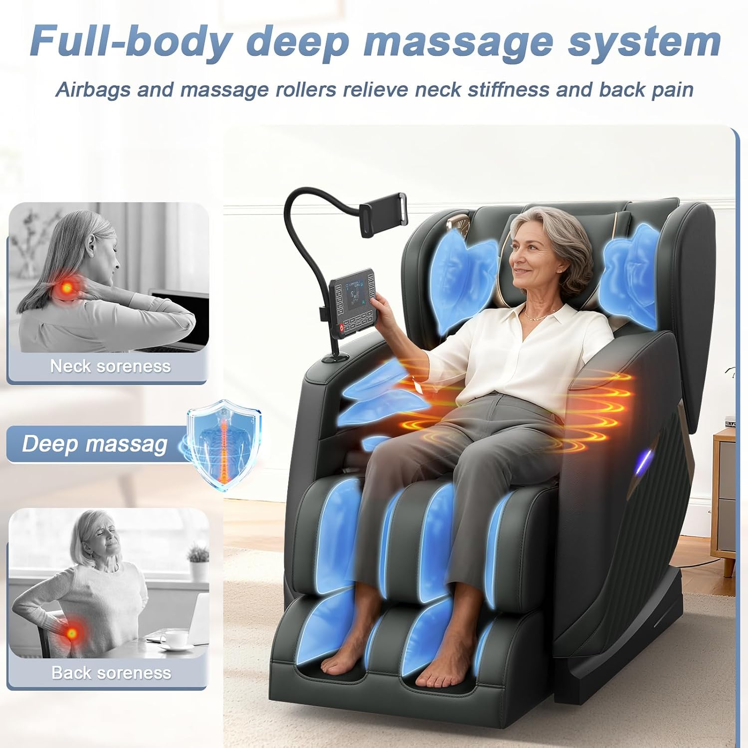 Thumbnail 3 de Srfzluxy Poltrona massaggiante – Zero Gravity, 16 massaggi e 8 airbag, riscaldamento lombare, rulli per polpacci, altoparlante Bluetooth