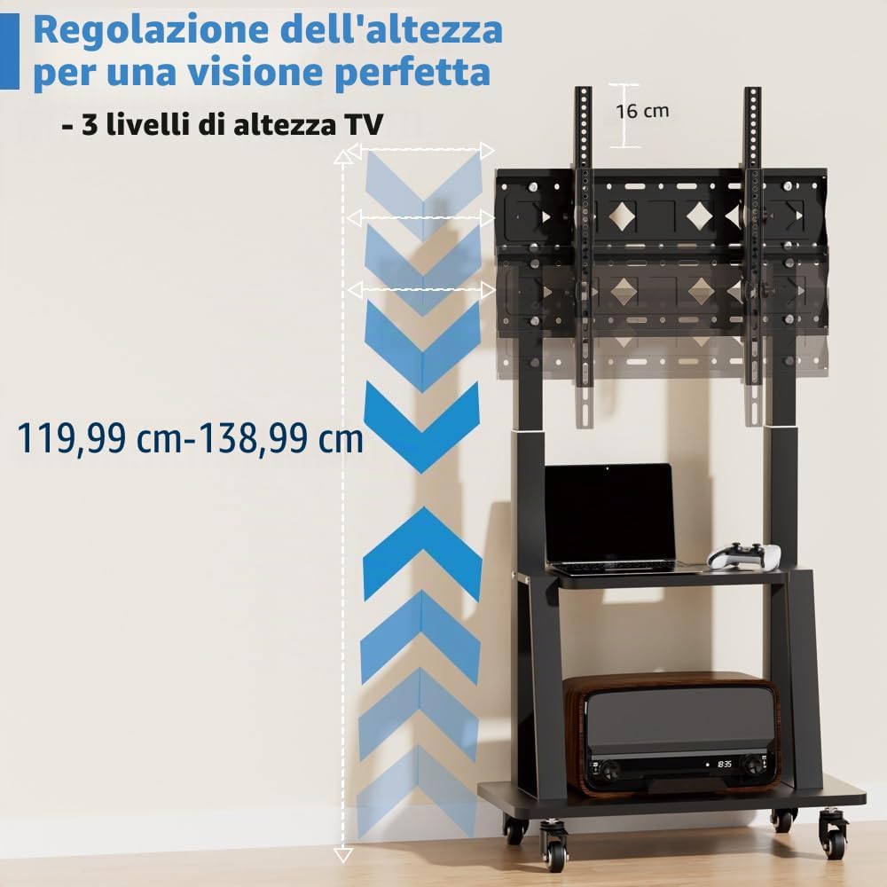 Detalle de Duiliuu Porta TV da Terra con Ruote: supporto mobile 32–75 pollici, robusto e regolabile
