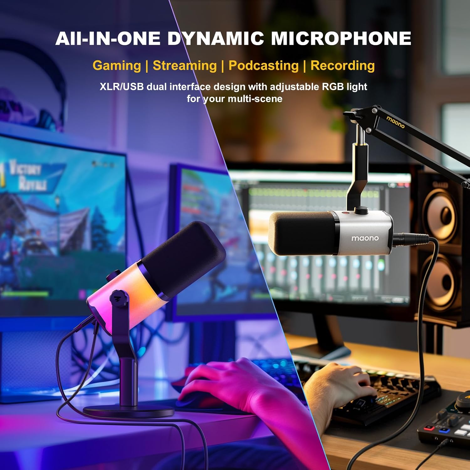 Detalle de MAONO PD100X RGB Dynamic USB/XLR Microphone with Noise Reduction and RGB