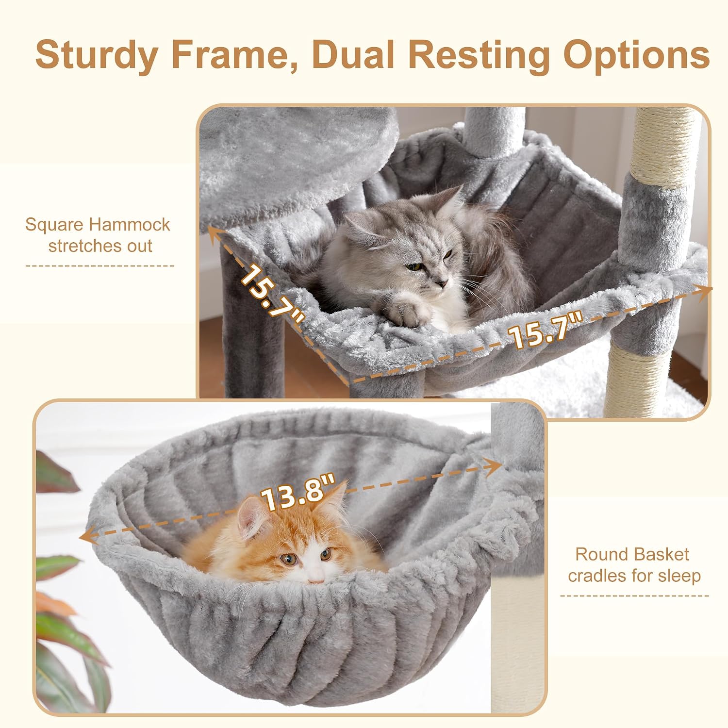 Detalle 2 de Heybly Cat Tree, 193cm Tall Heavy Duty Cat Tower for Big Cats with Extra Wide Baseboard