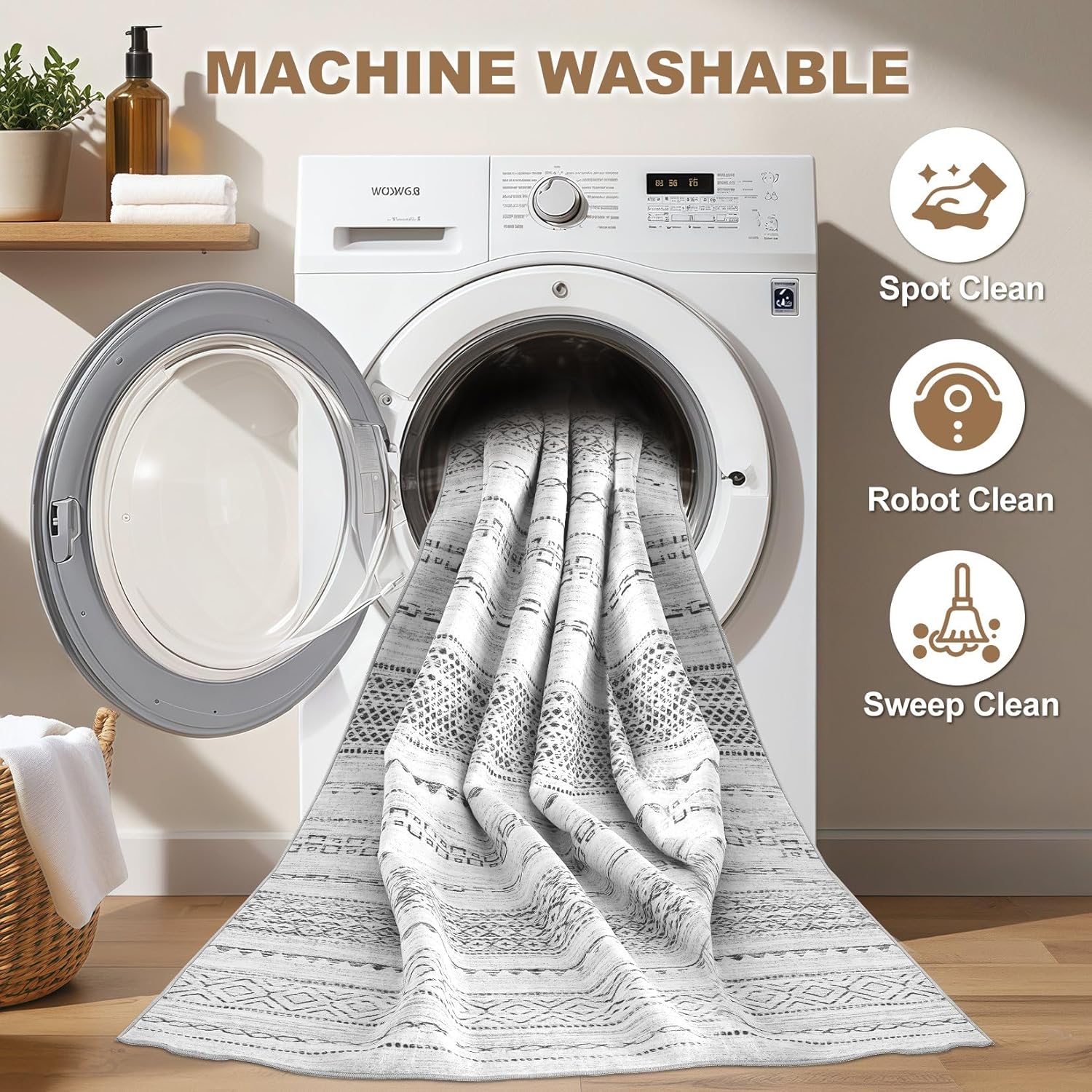 Thumbnail 1 de Nakagishi 9x12 Area Rug: Washable Boho Grey, Non-Slip, Stain-Resistant
